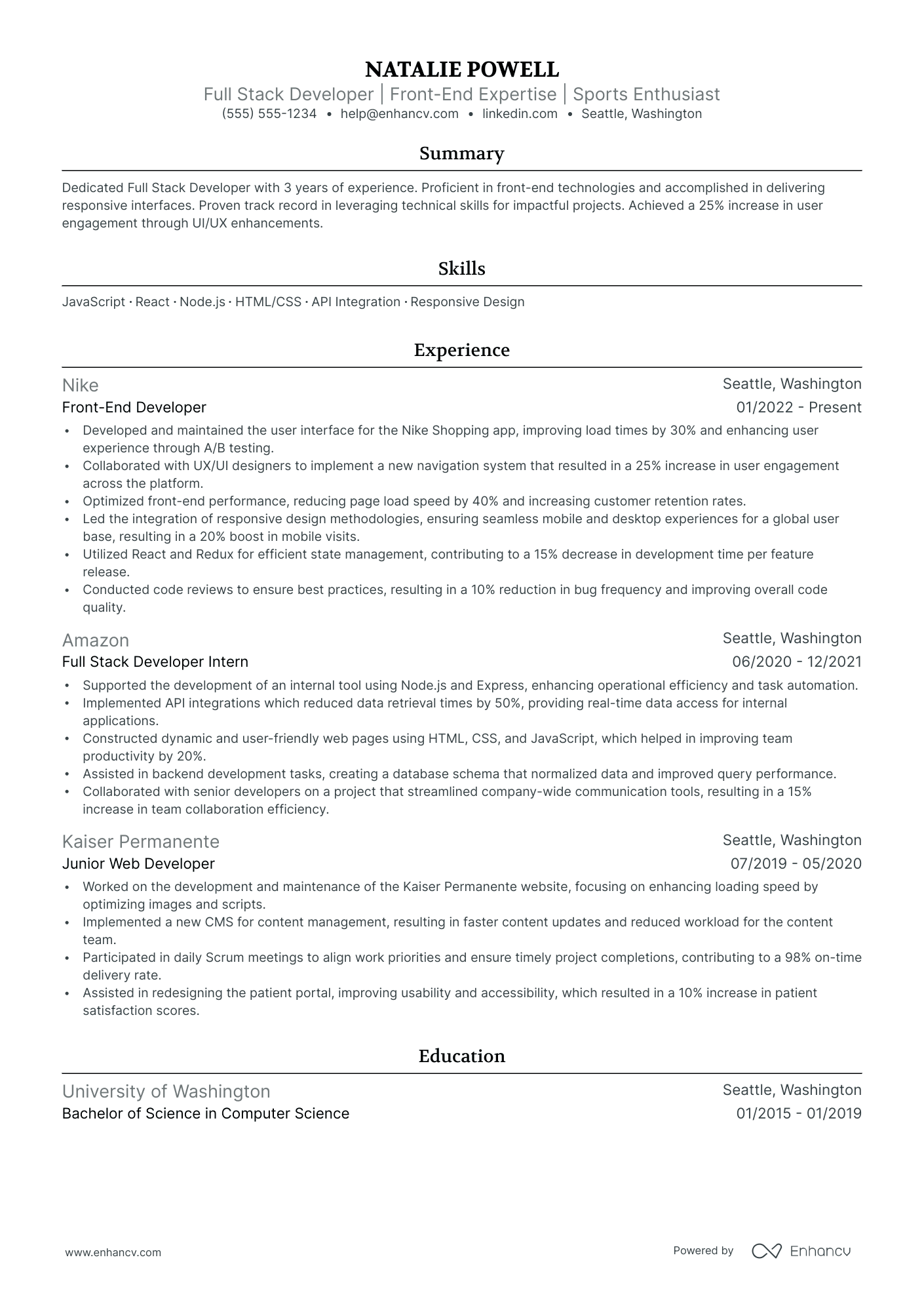 Full Stack Game Developer resume example