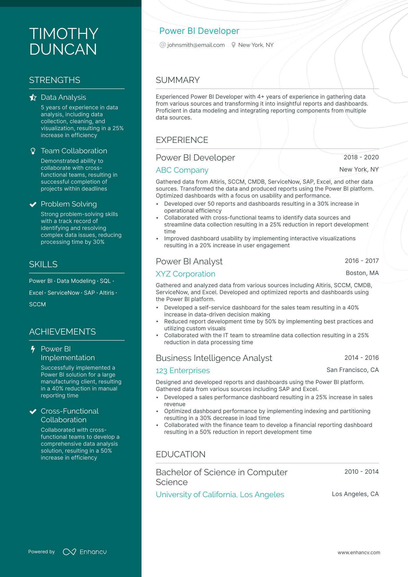 Power Bi resume example