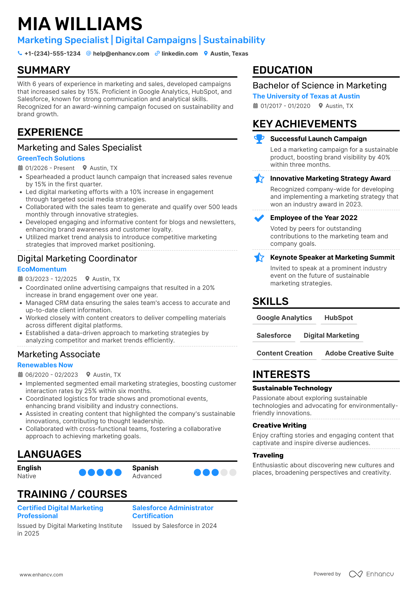 Marketing And Sales resume example