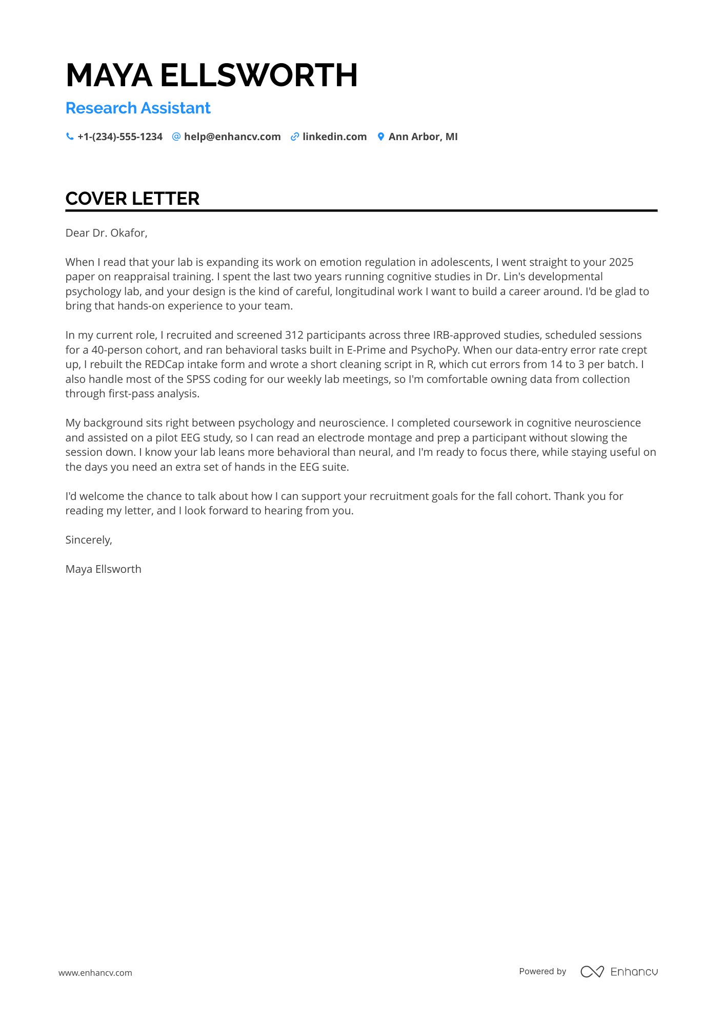Research Assistant cover letter