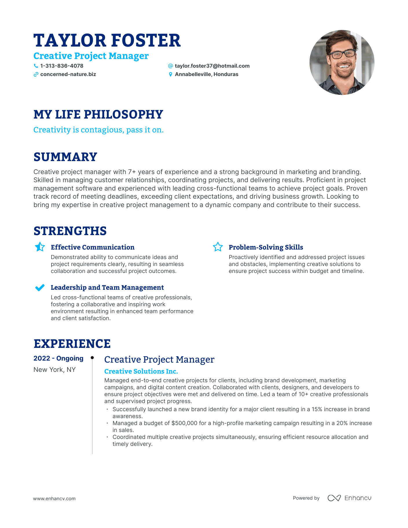 Creative Creative Project Manager Resume Example