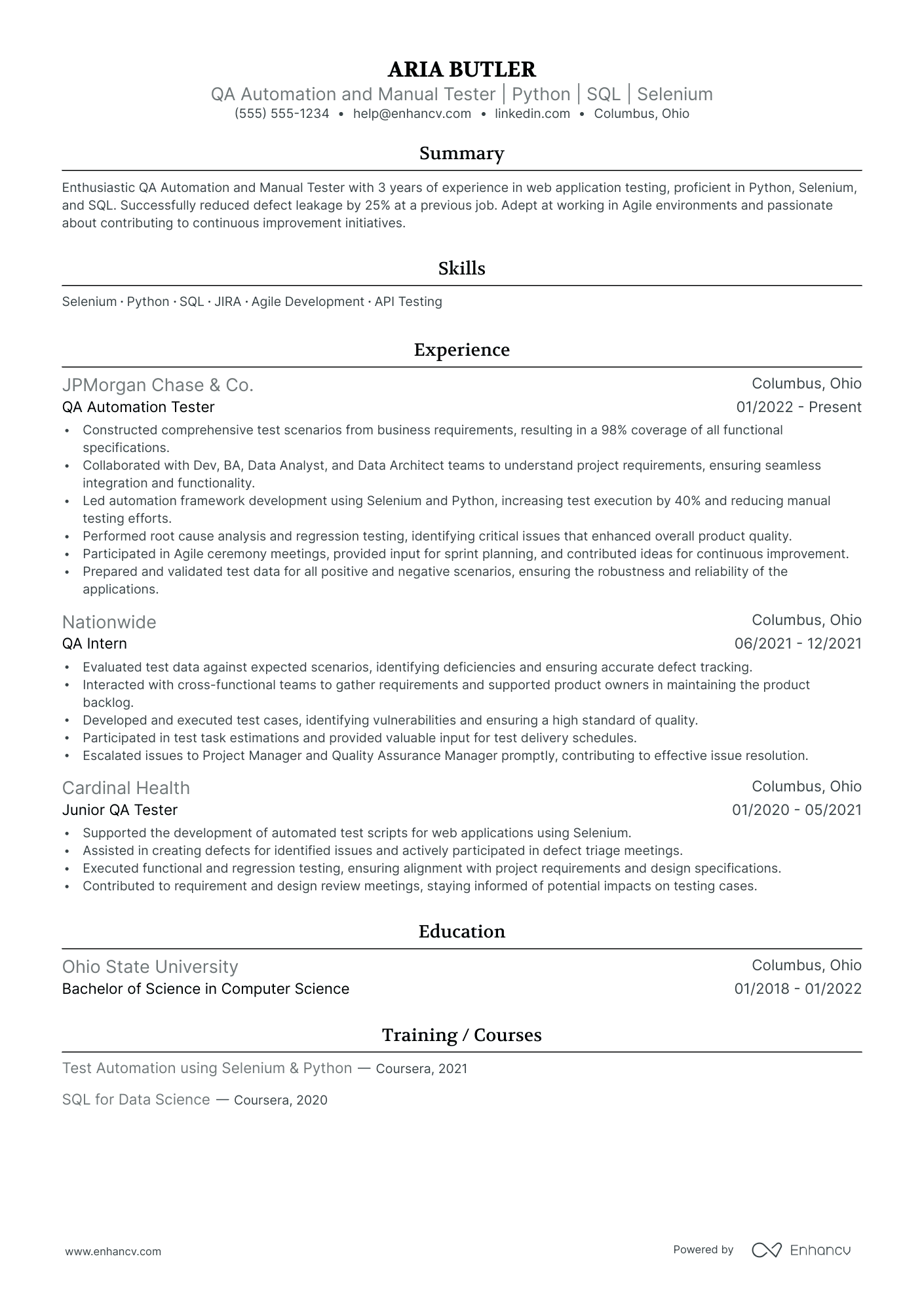 Manual QA Tester resume example