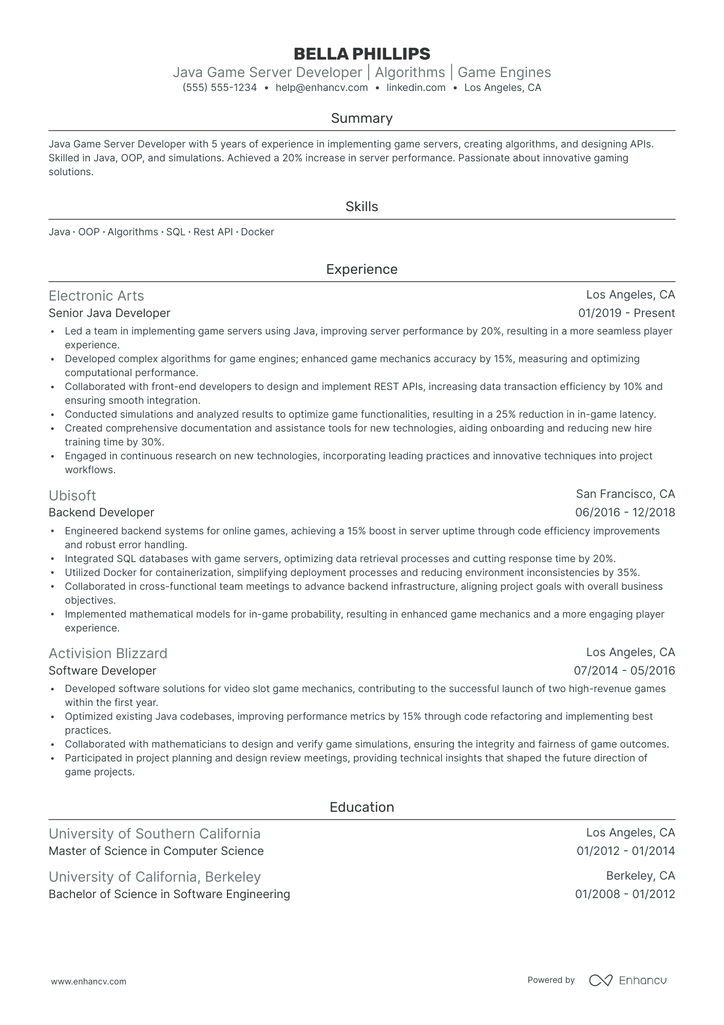 Junior Game Developer  Resume Example Resume Example