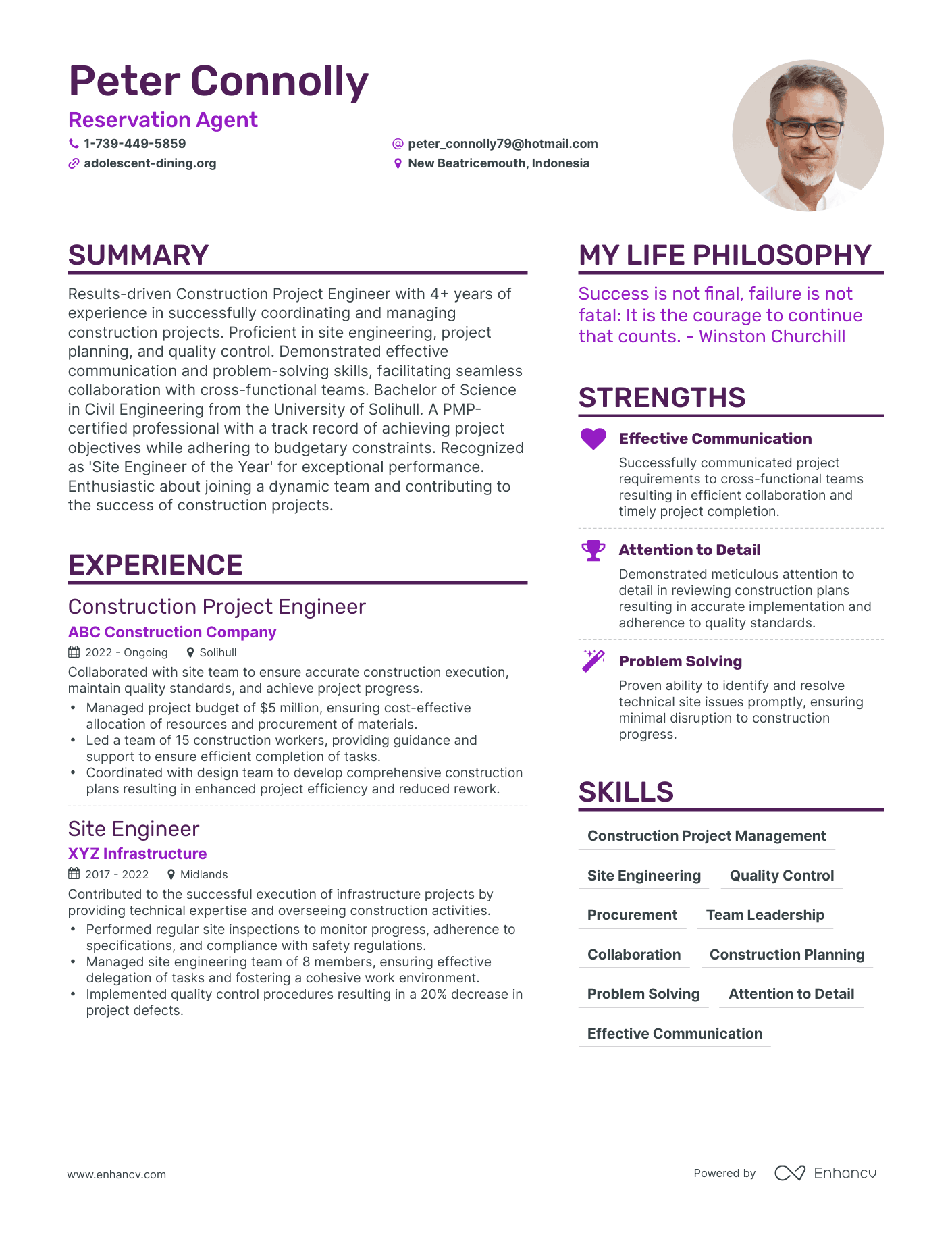Reservation Agent resume example