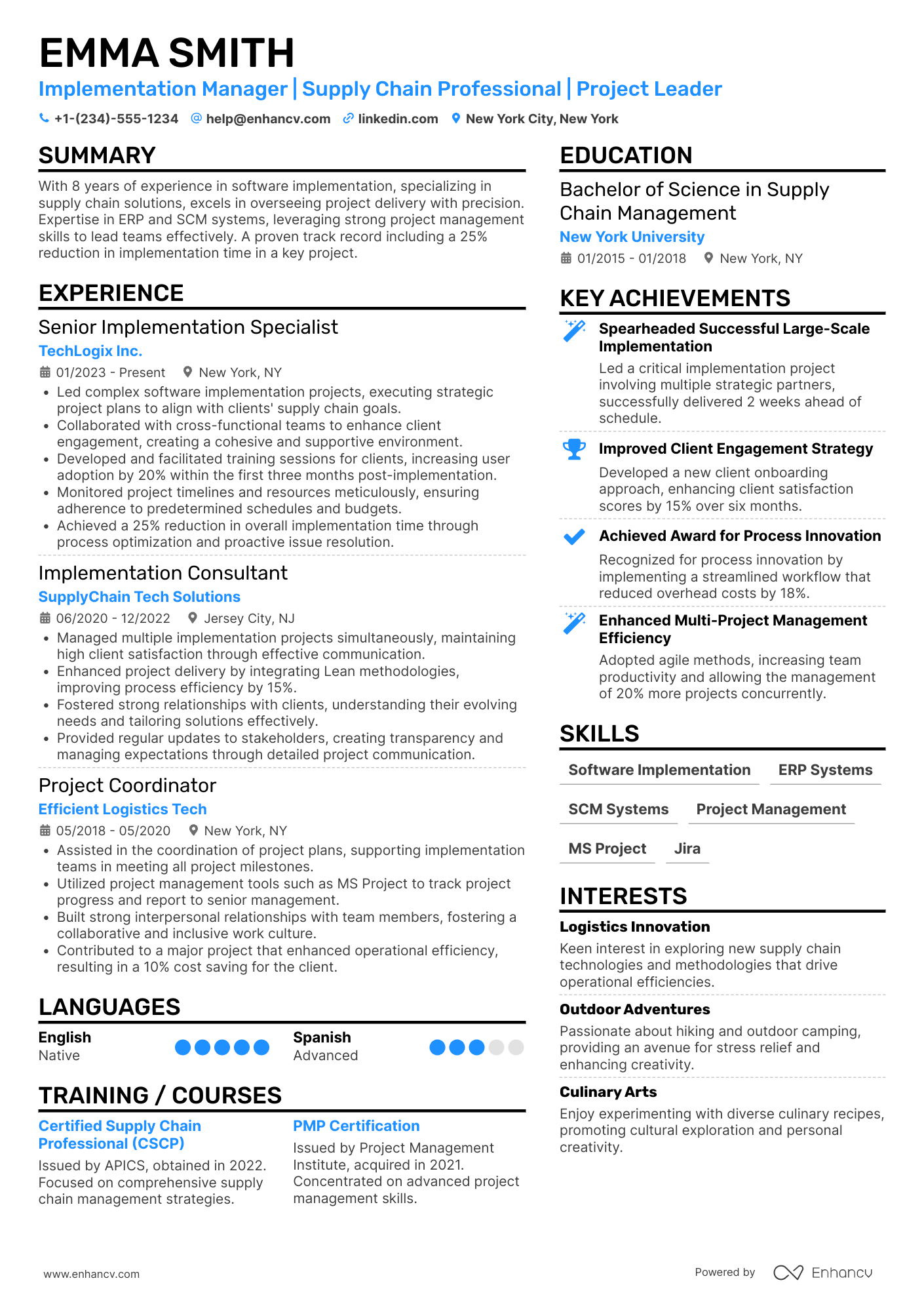 Implementation Manager resume example