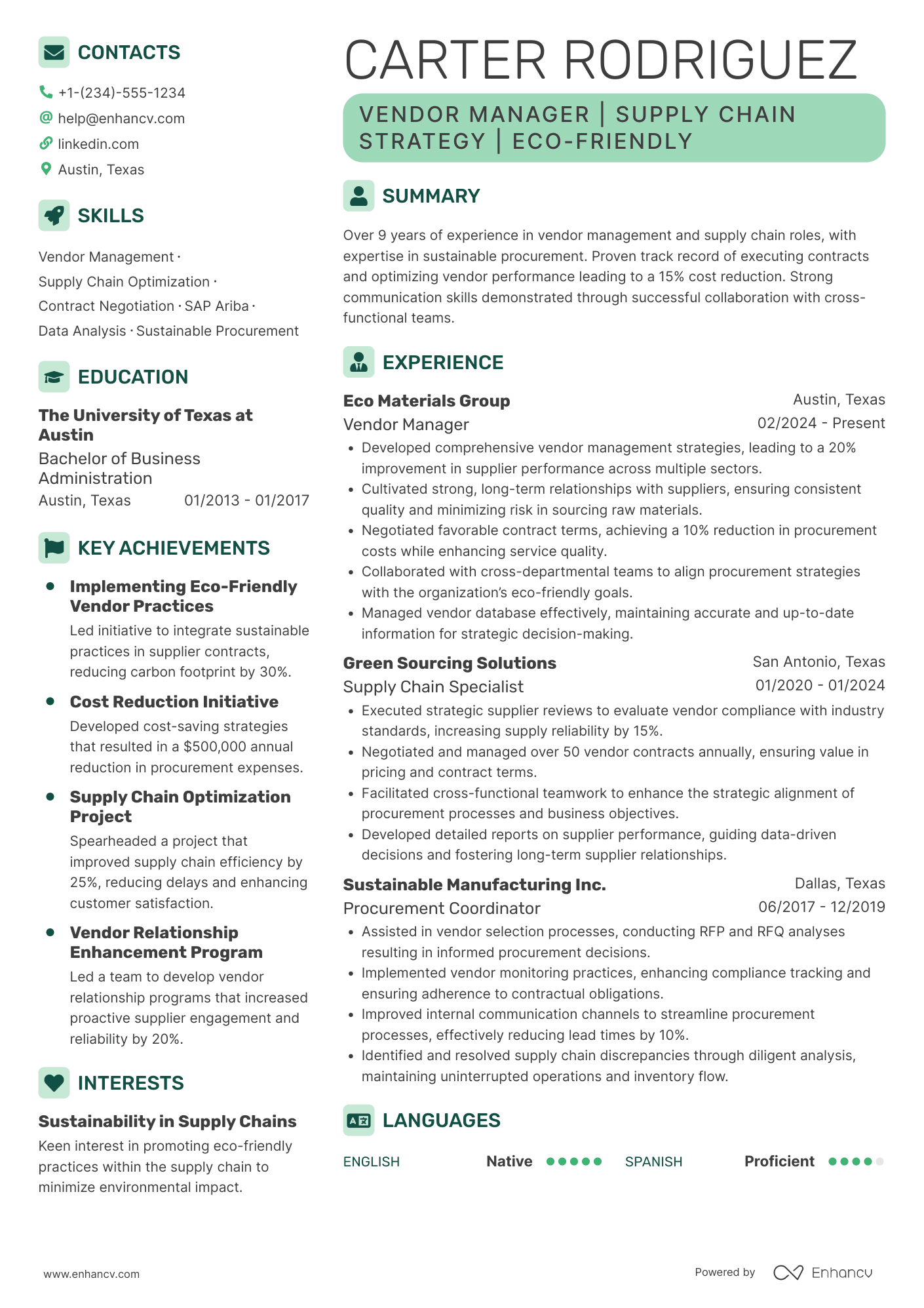 Vendor Manager resume example