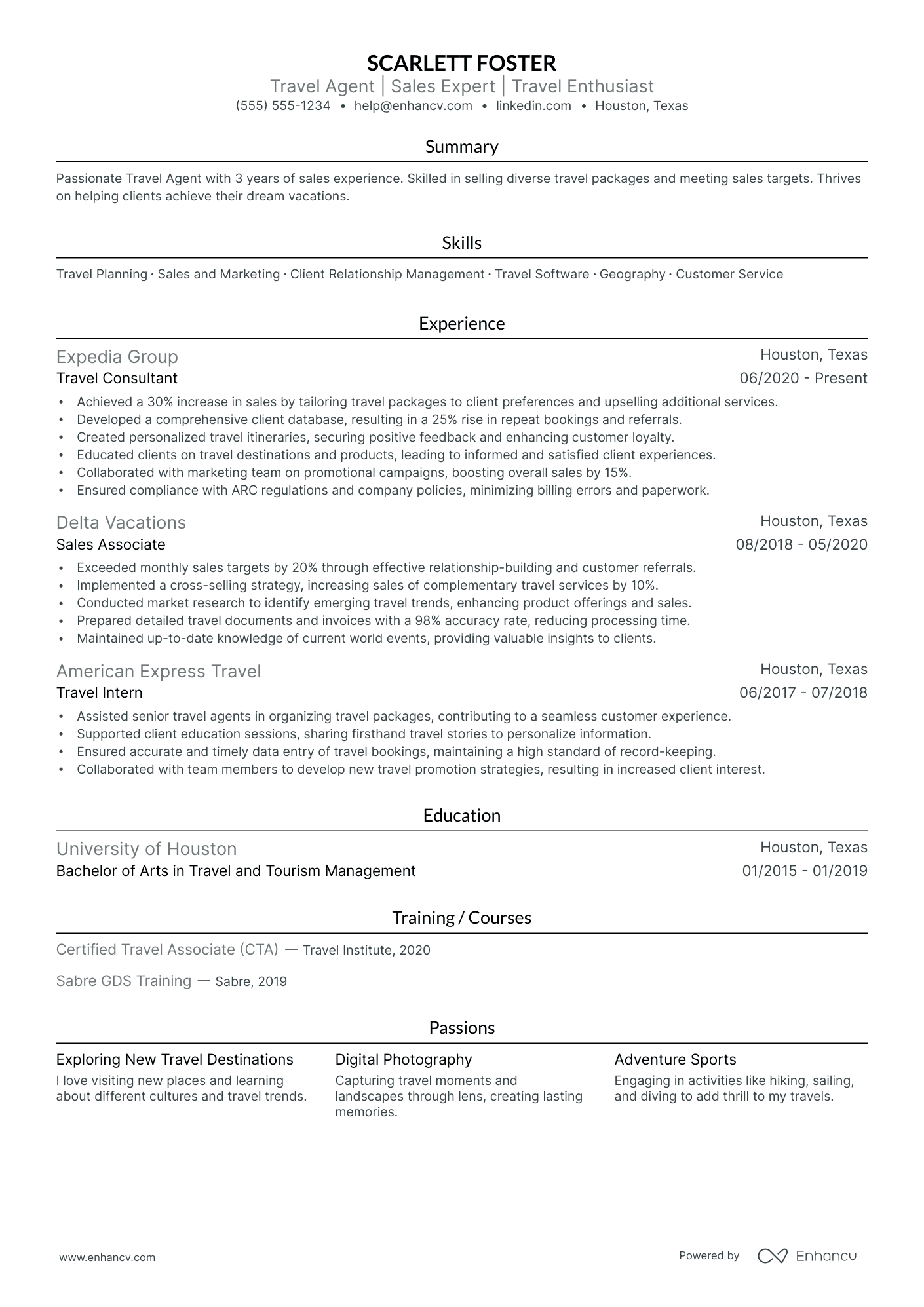 Travel Agent resume example