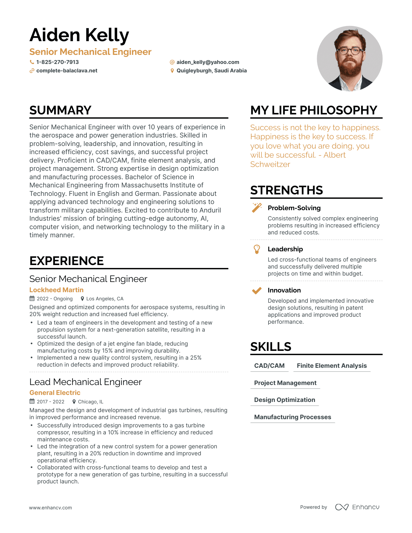 Modern Senior Mechanical Engineer  Resume Example