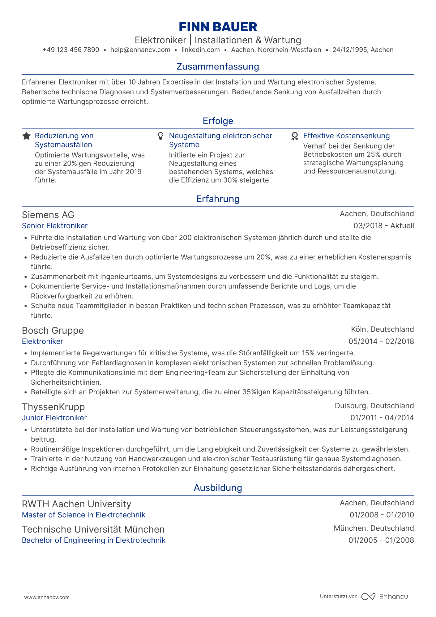 Elektroniker CV