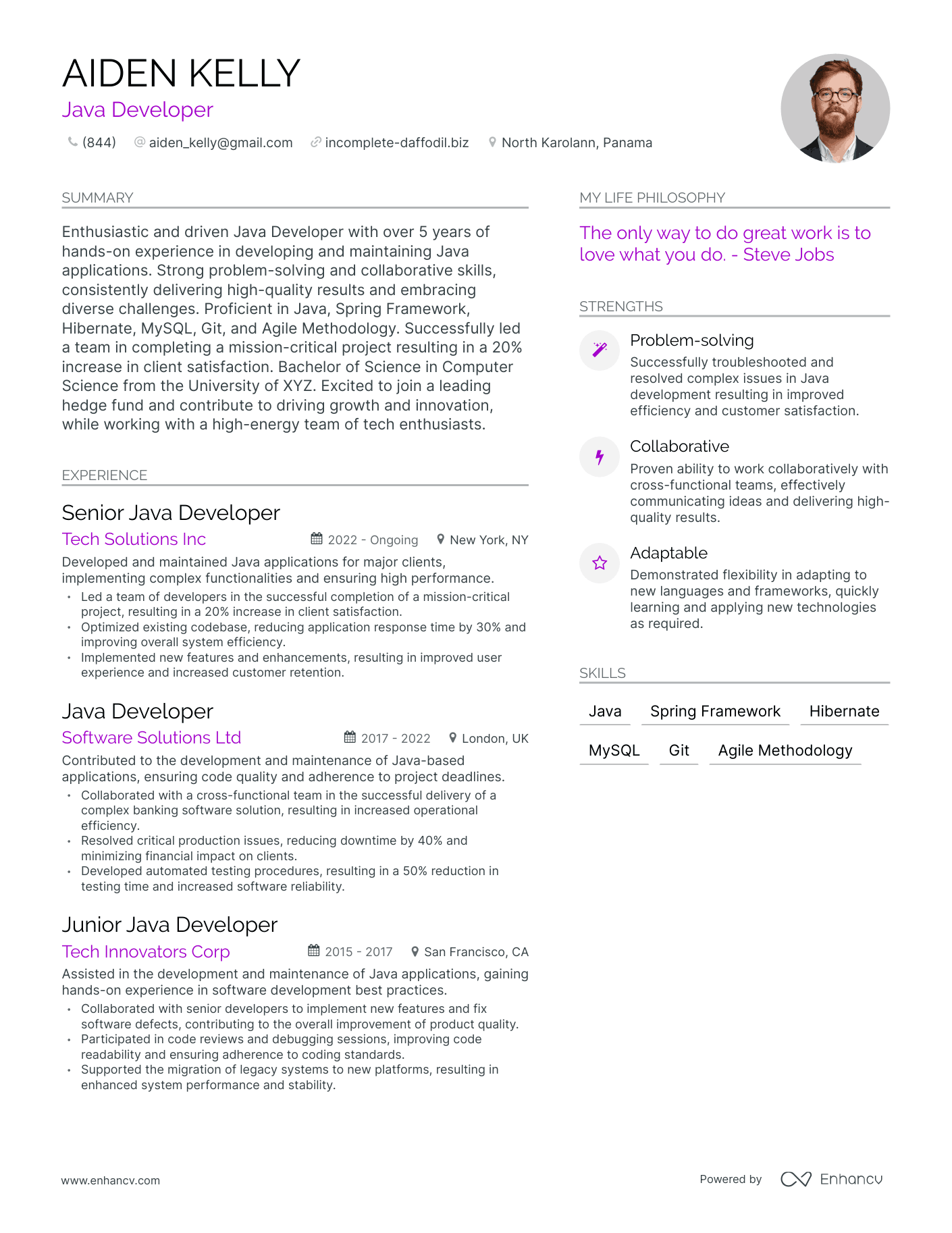 Java Developer resume example