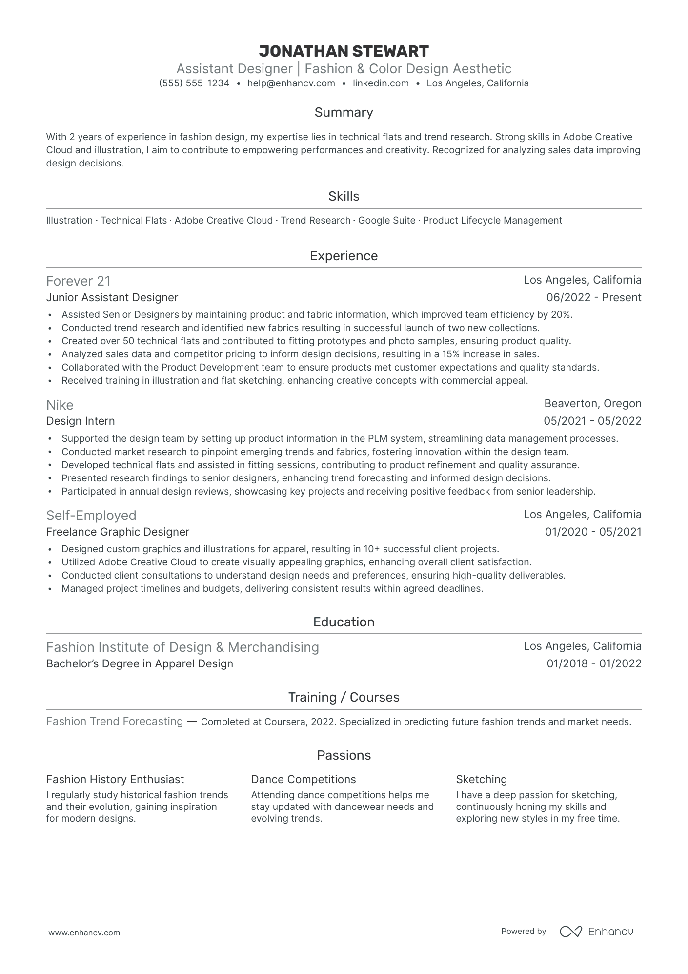 Assistant Fashion Designer resume example