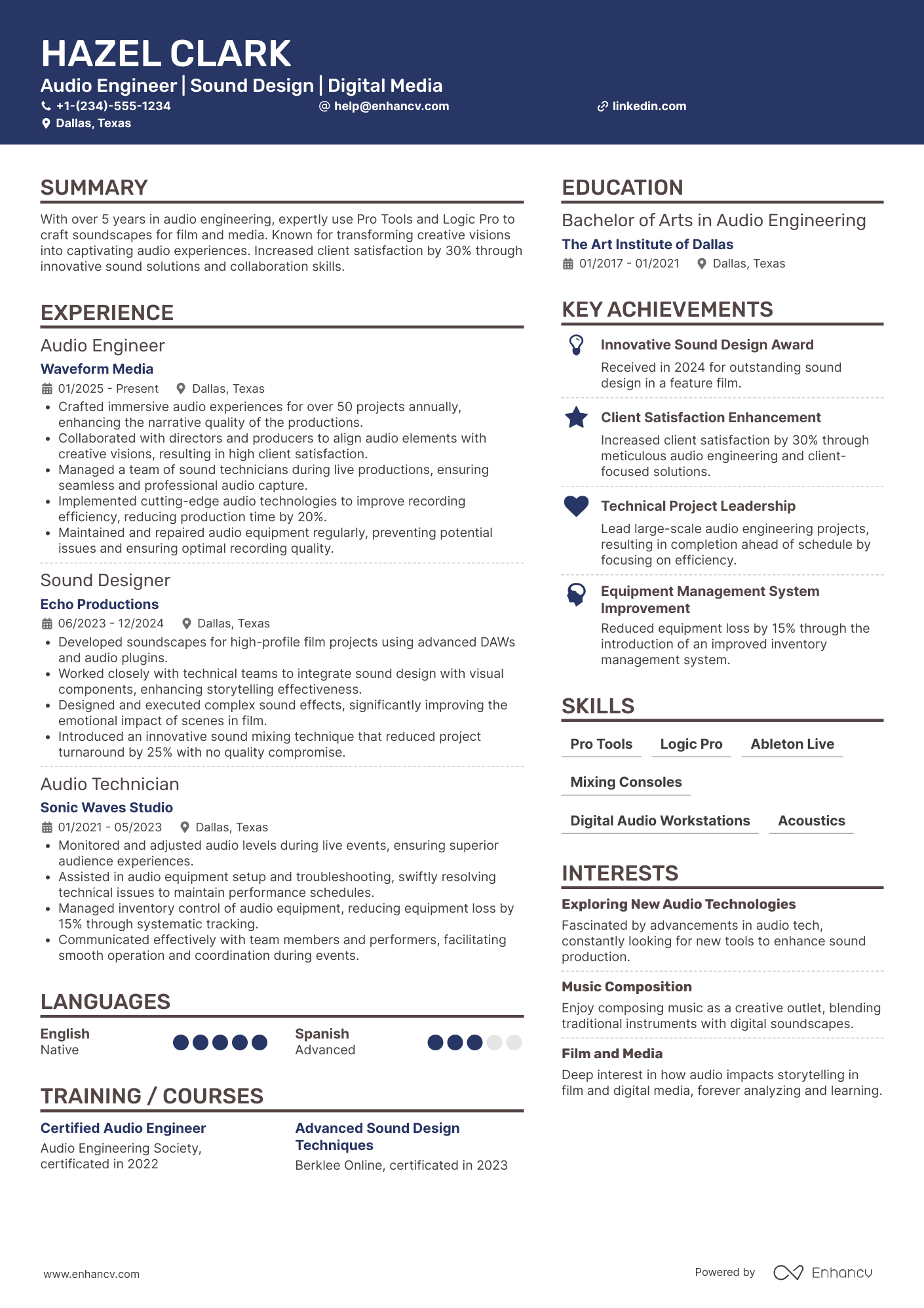 Audio Engineer resume example
