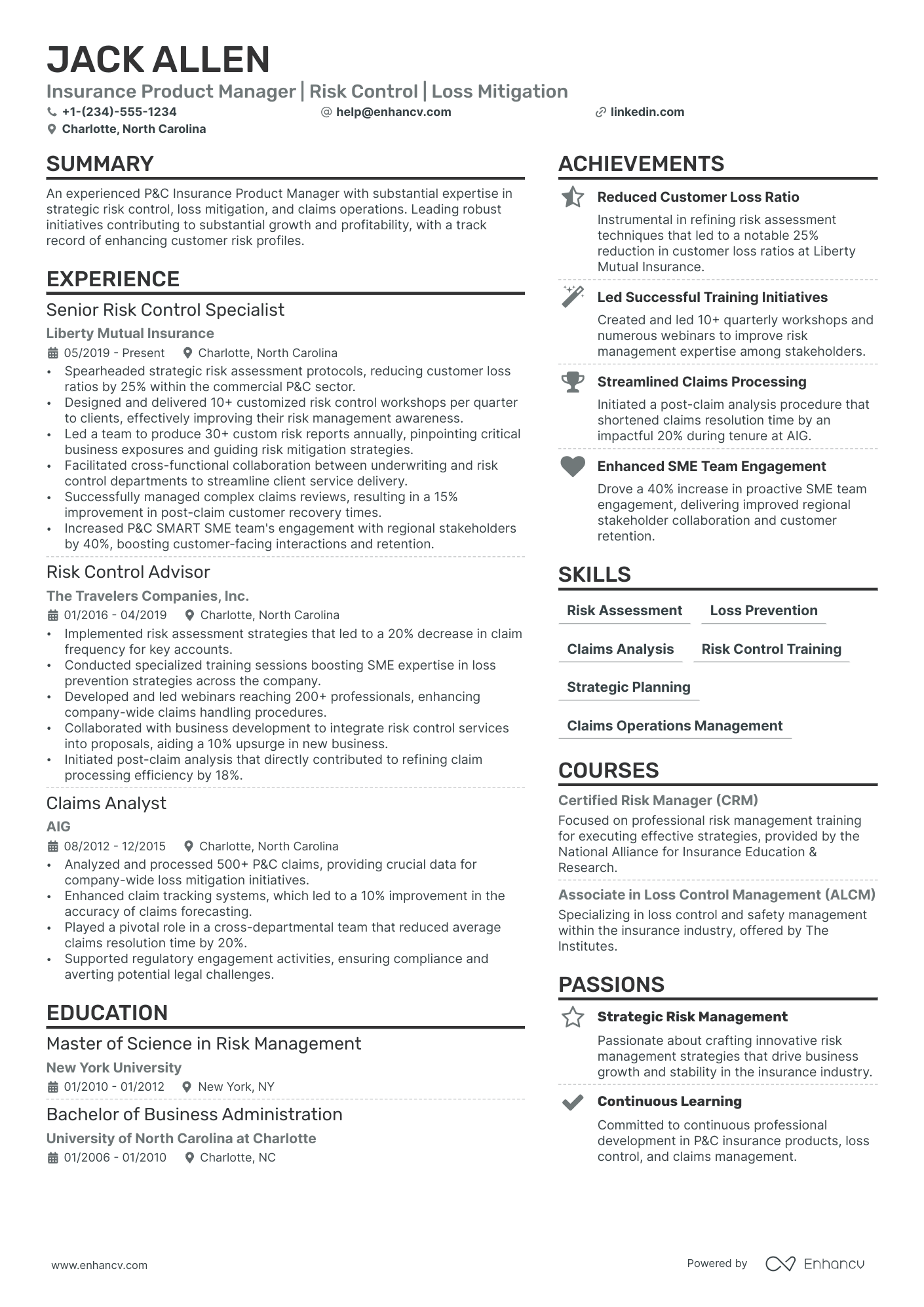 Insurance Product Manager resume example