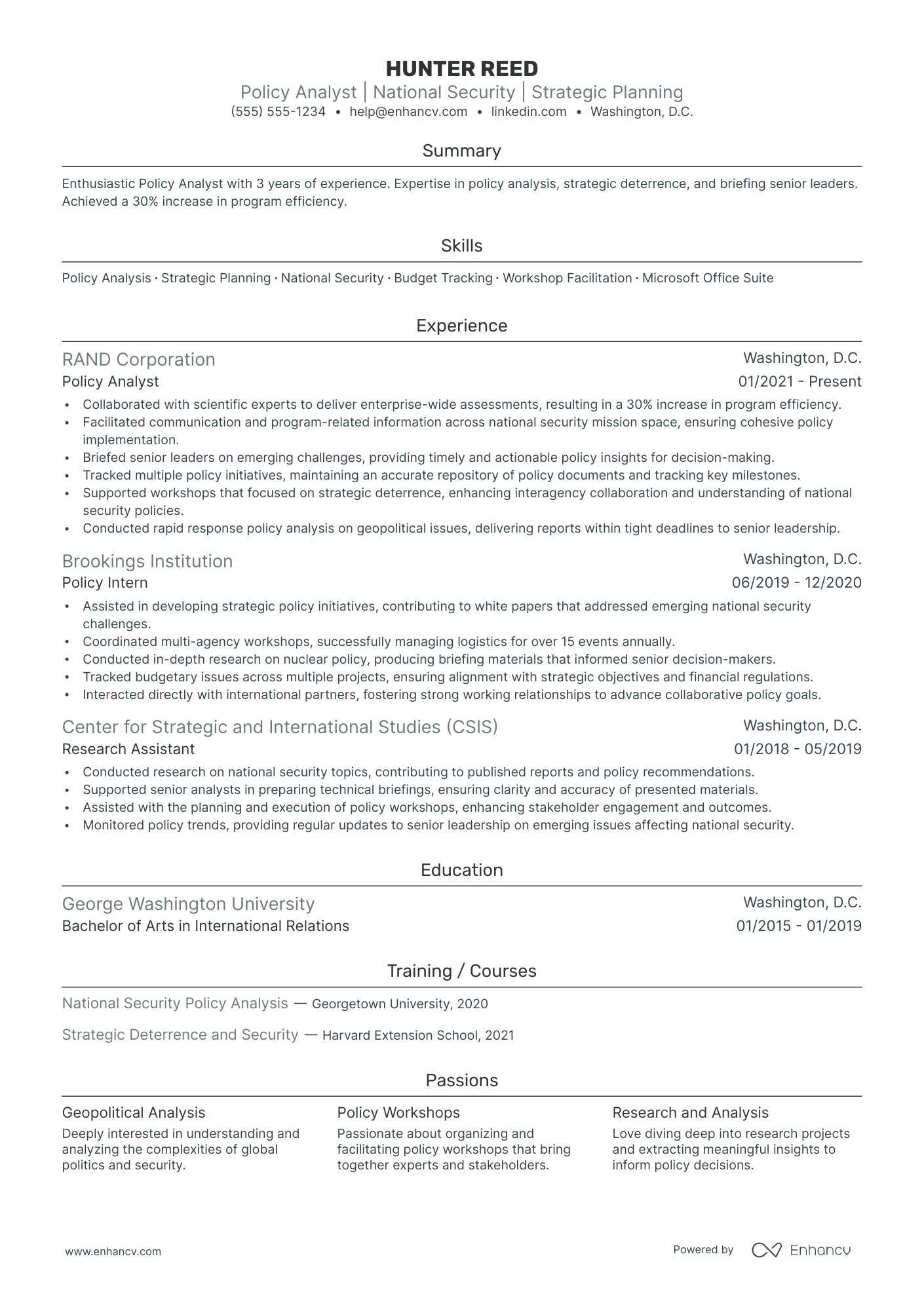 Foreign Policy Analyst resume example