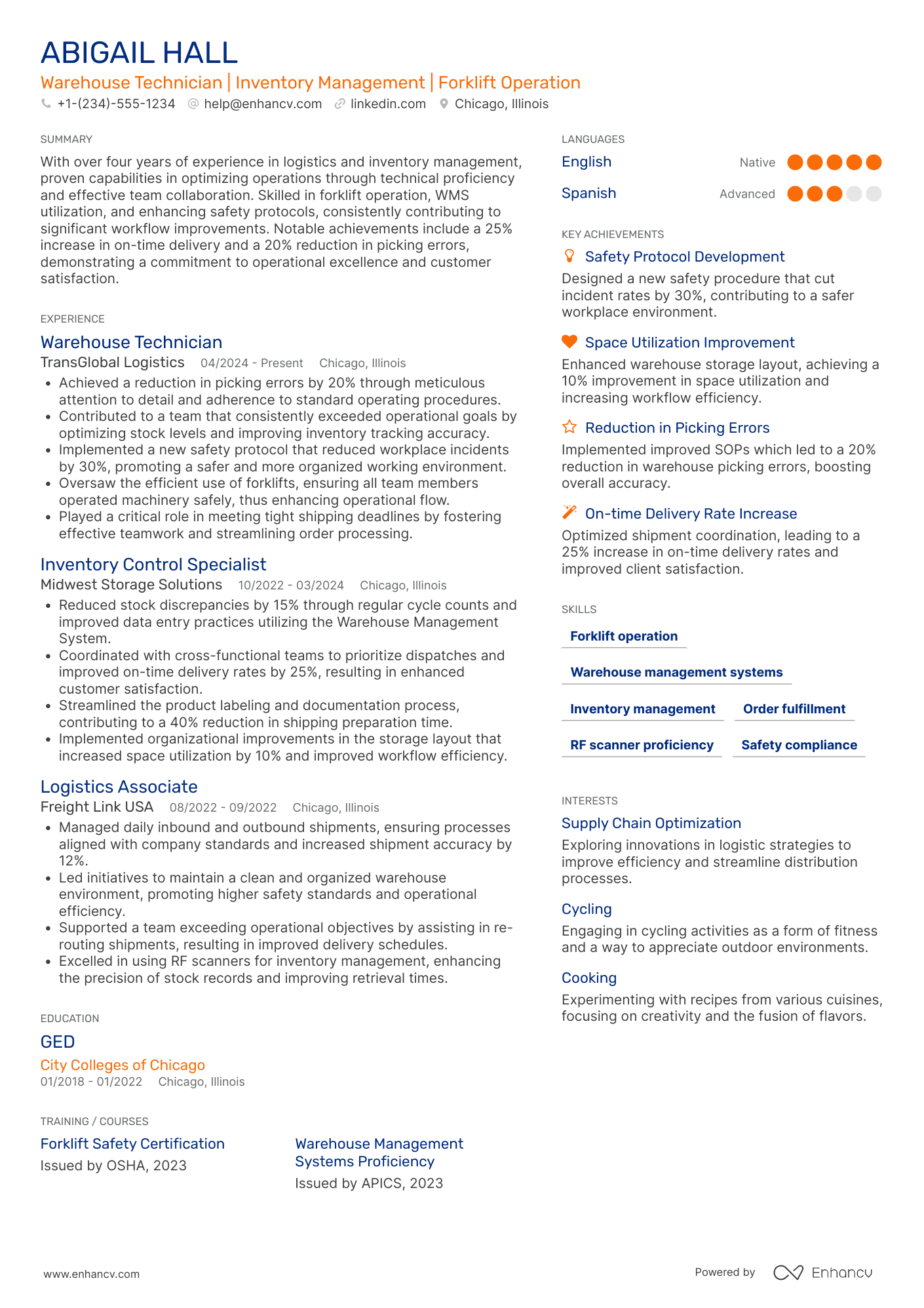 Warehouse Worker resume example