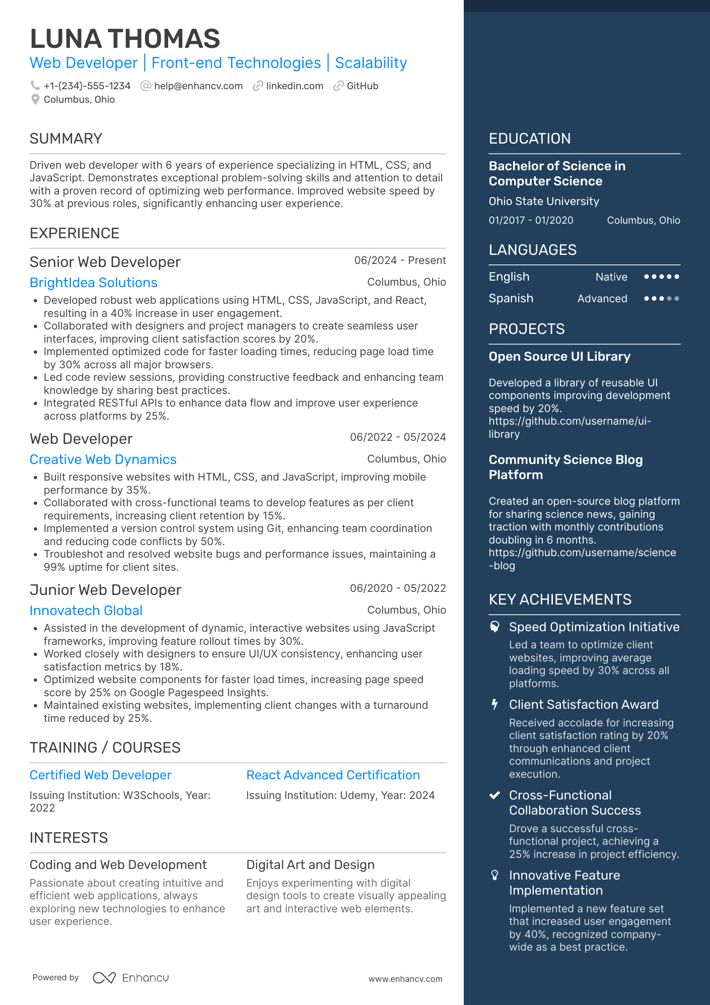 Web Developer resume example