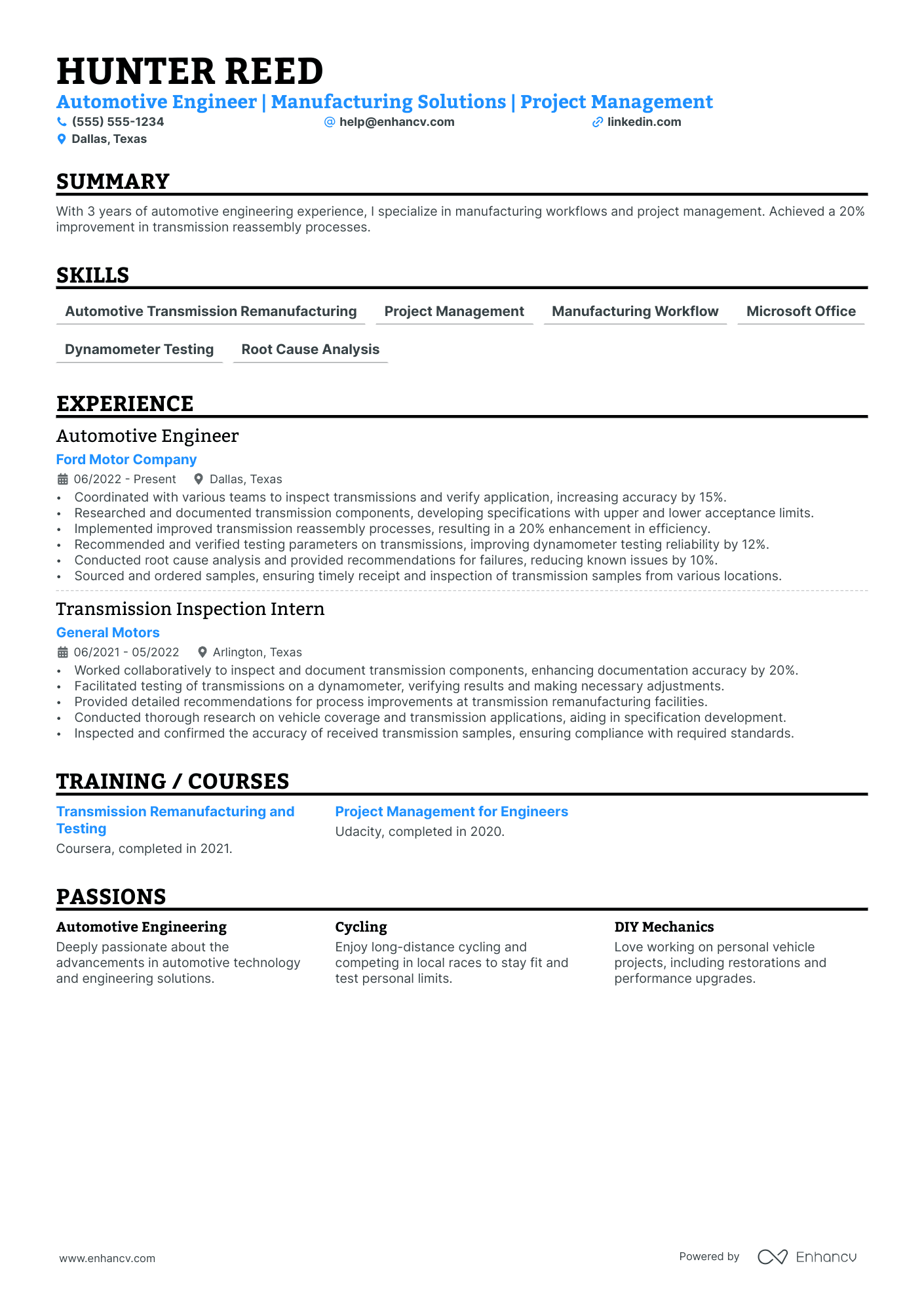 Manufacturing Project Manager resume example