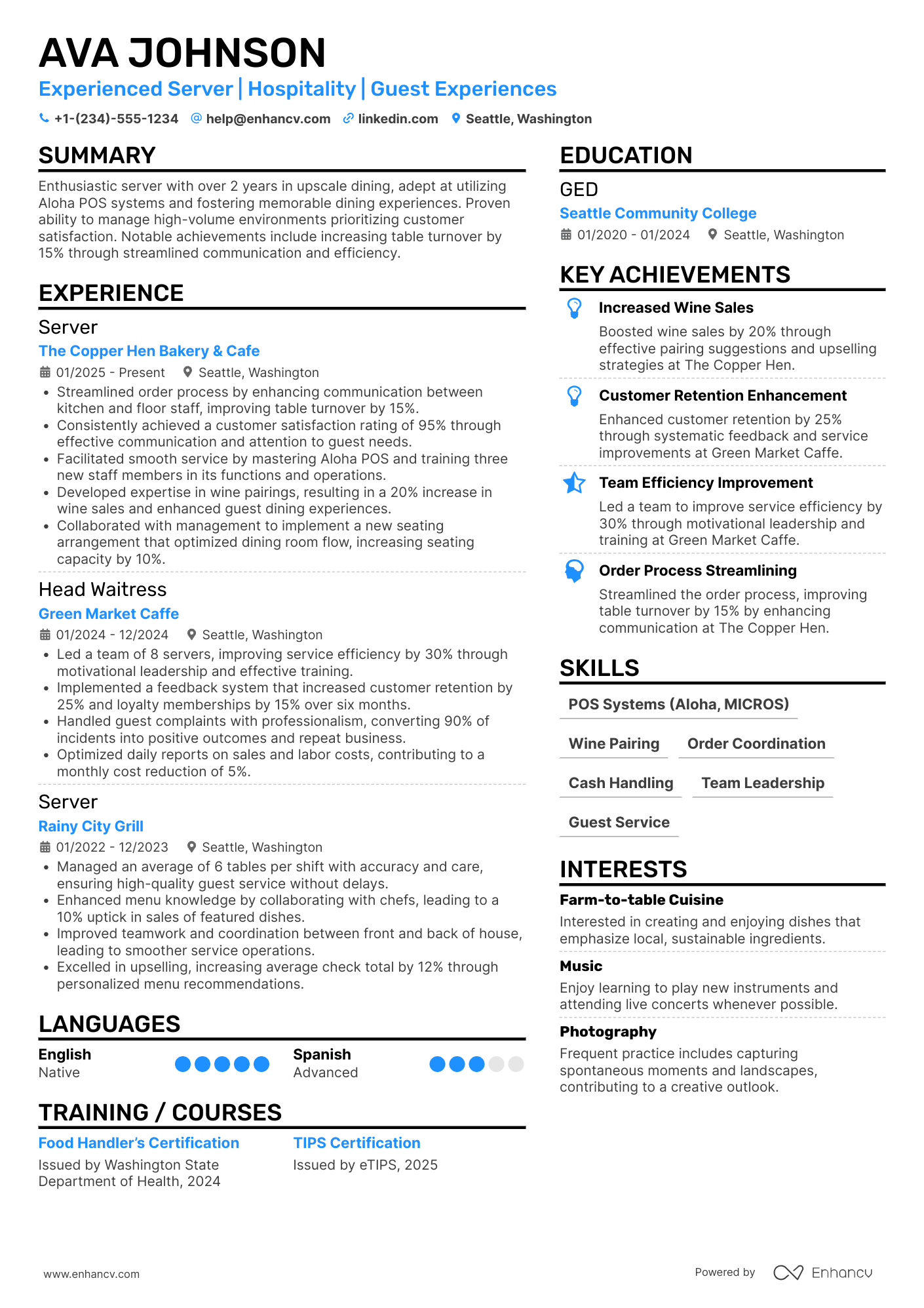 Server resume example