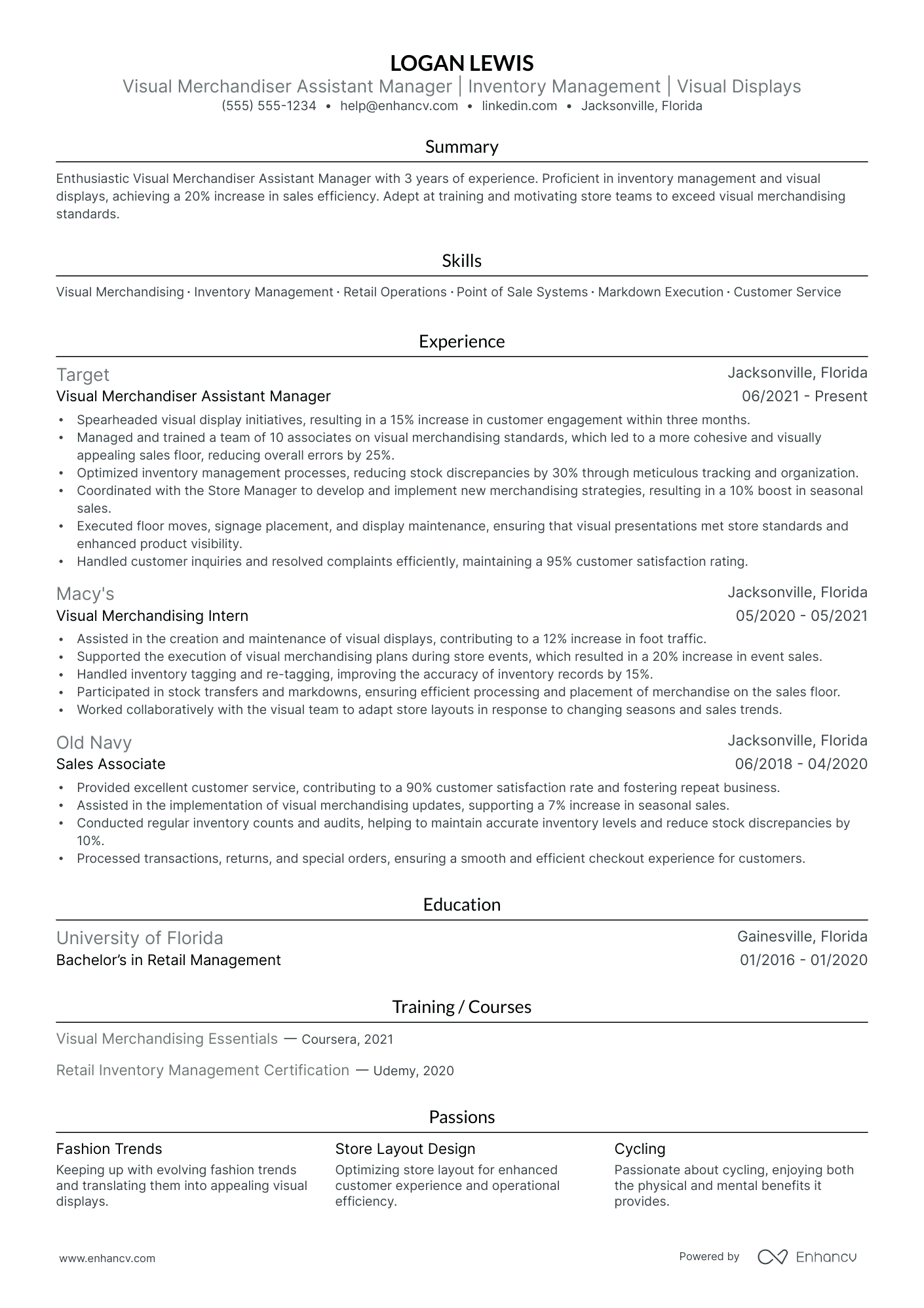 Assistant Visual Merchandiser resume example