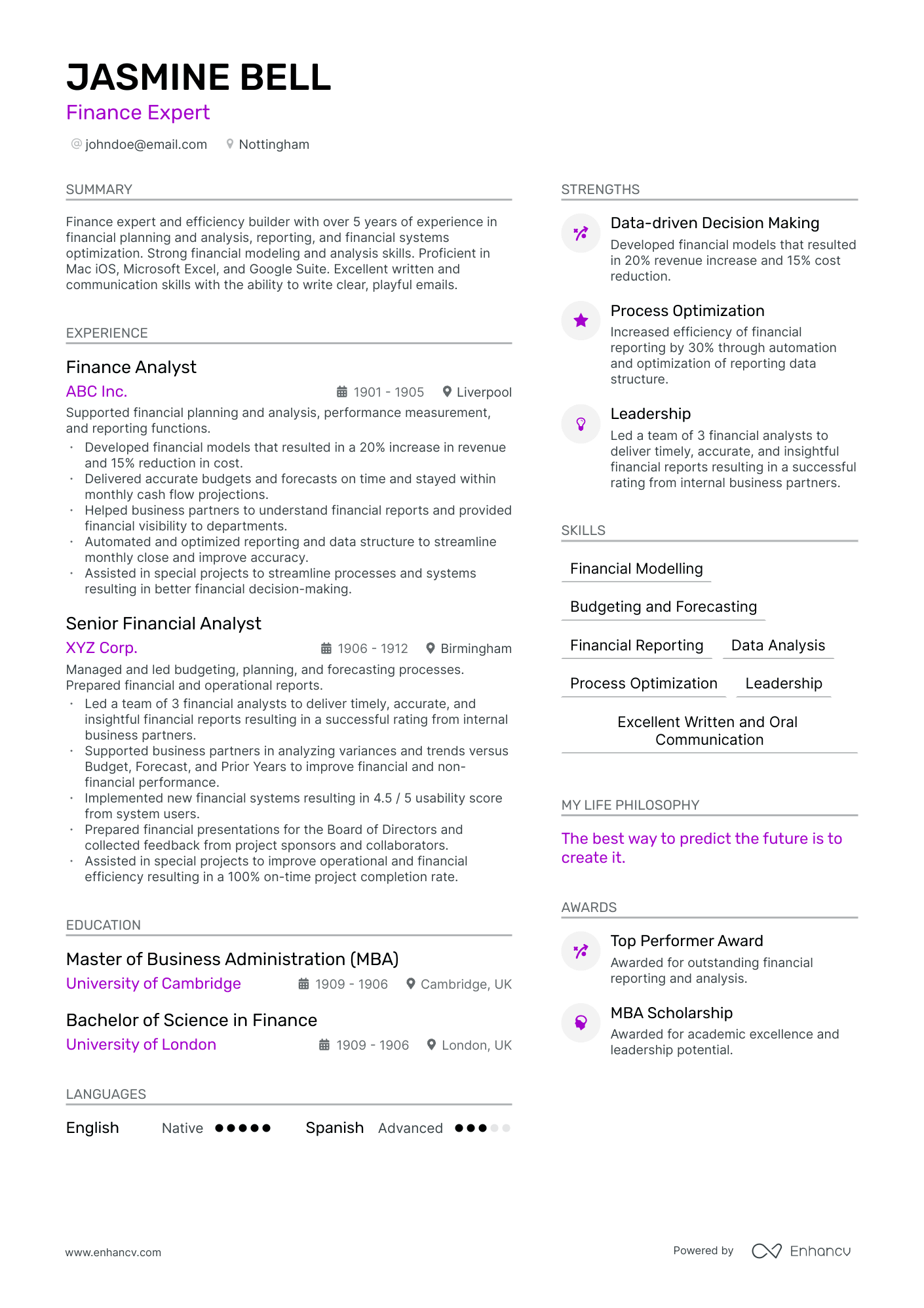 3 Finance CV Examples for 2024