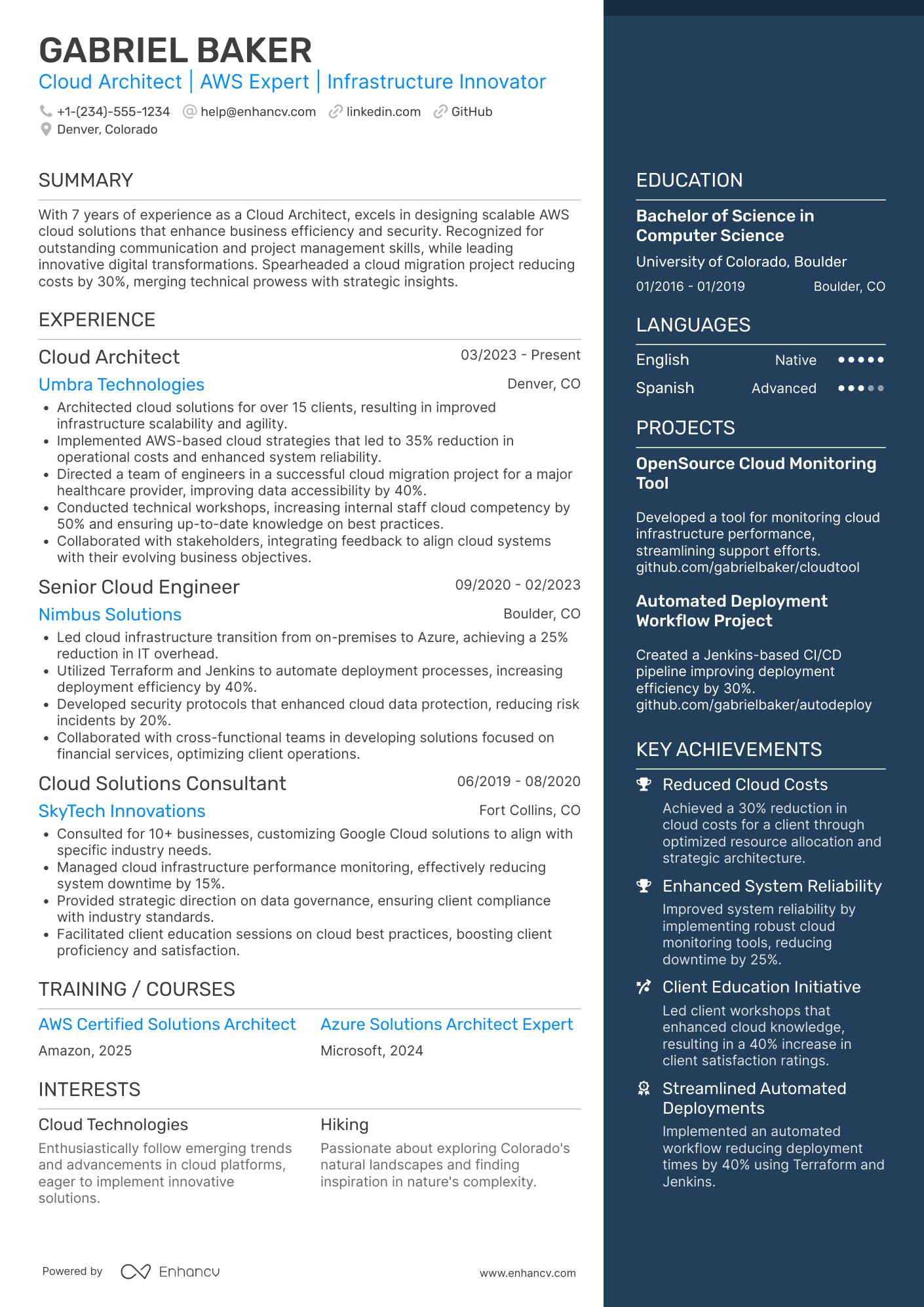 Cloud Architect resume example