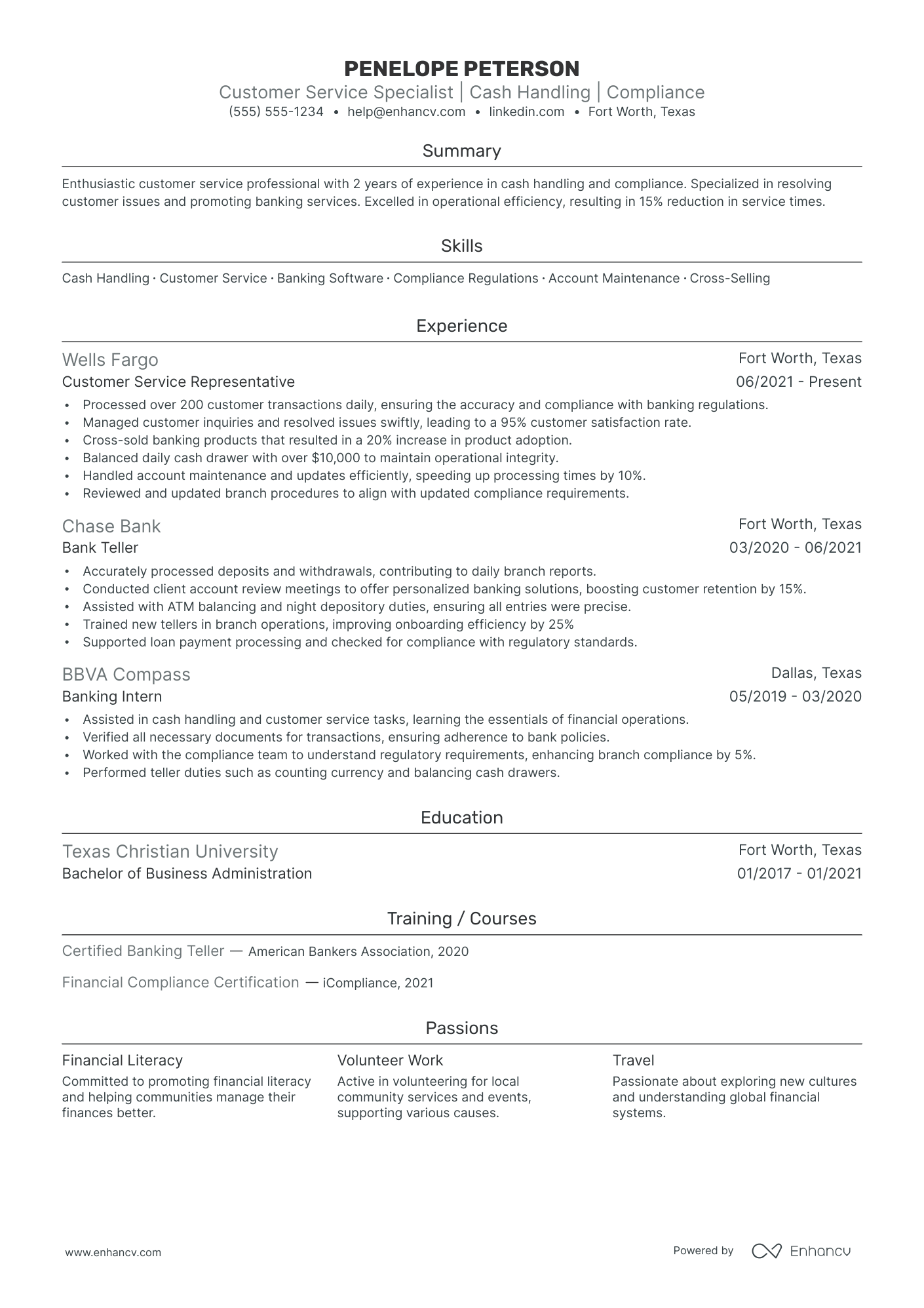 Bank Teller resume example