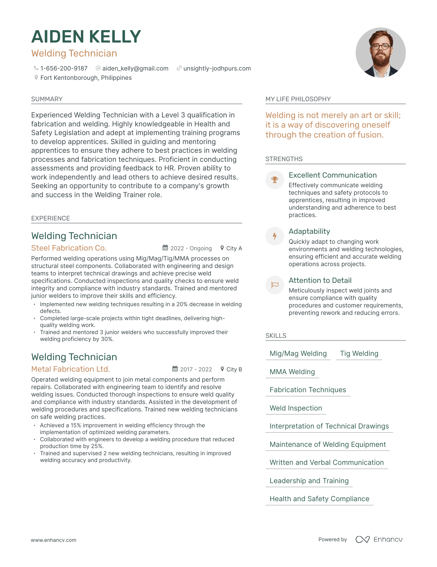 Welding Technician resume example