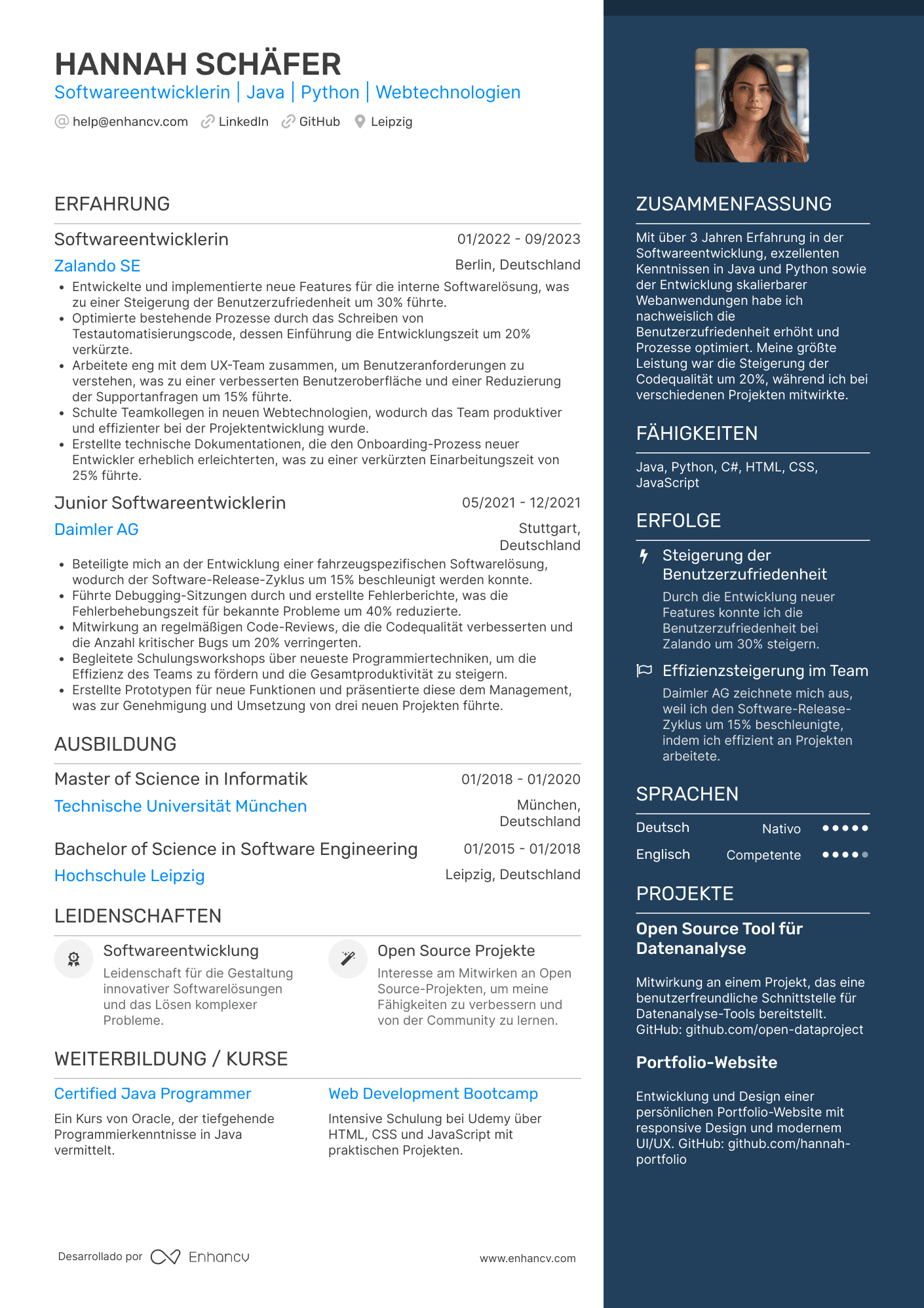 Softwareentwickler CV