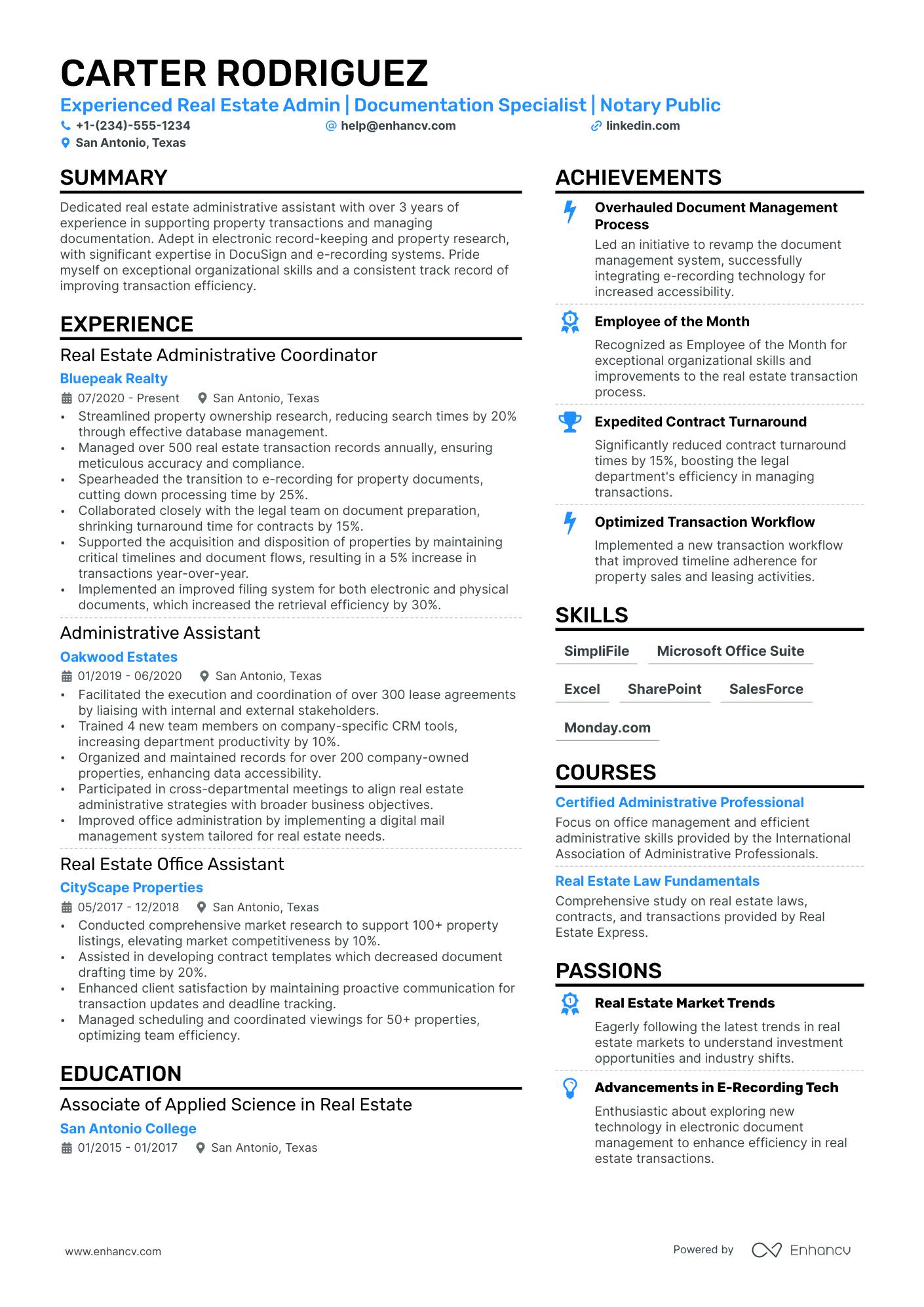 Real Estate Administrative Assistant resume example
