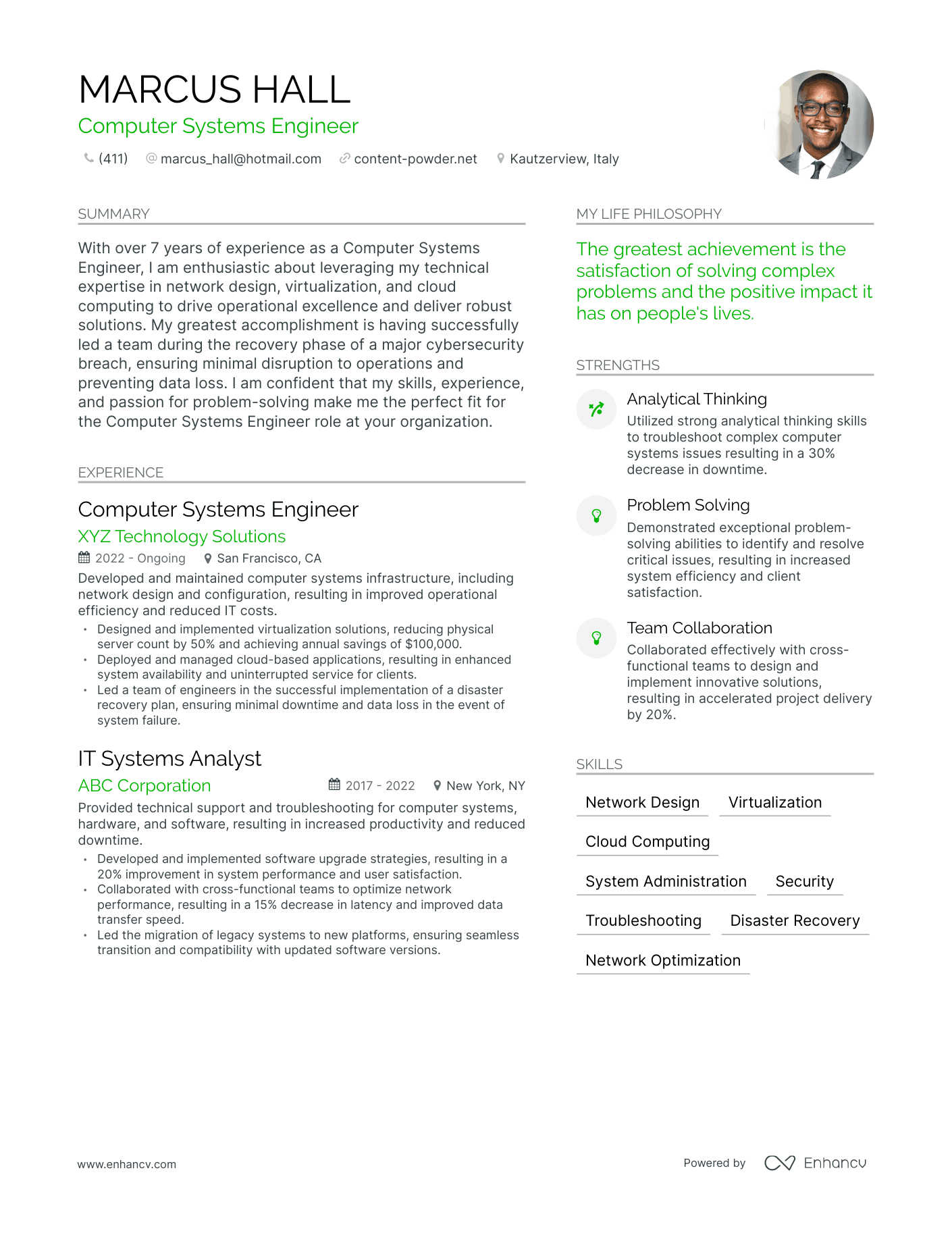 Computer Systems Engineer resume example
