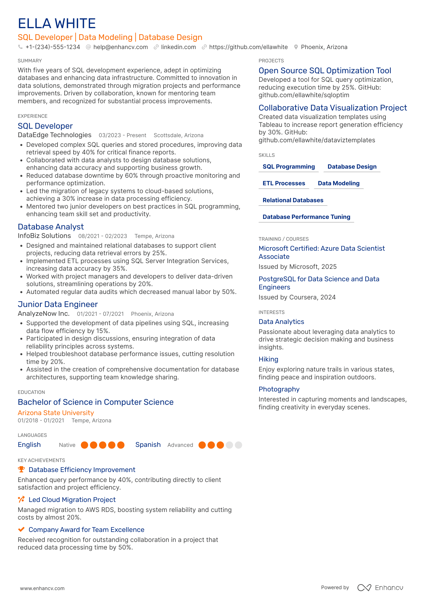 SQL Developer resume example