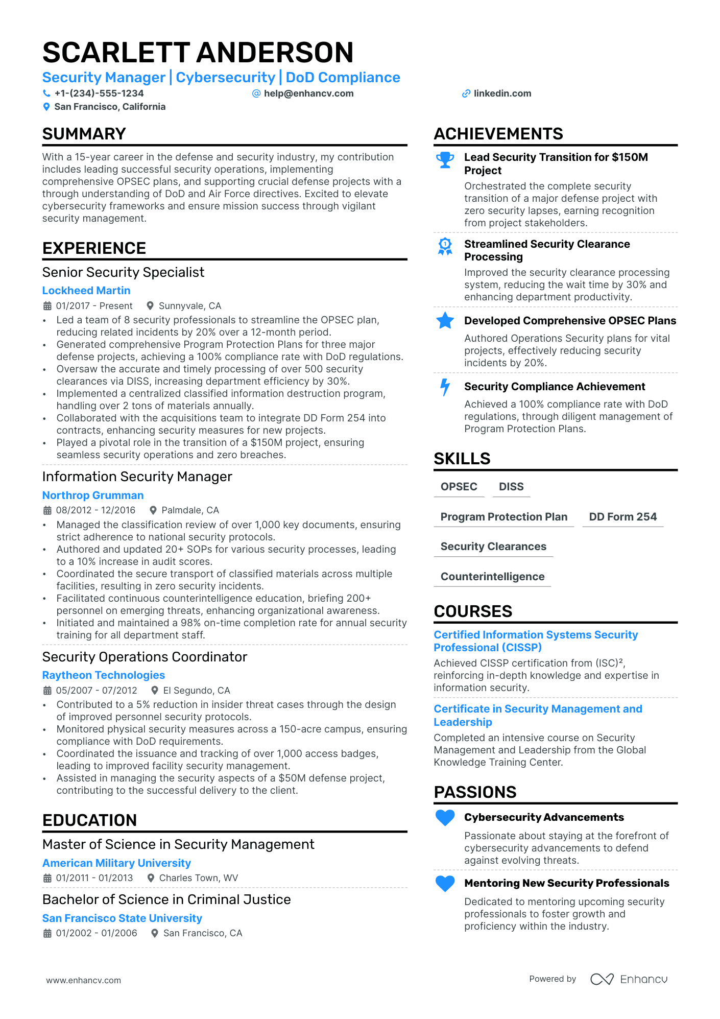 Security Manager resume example