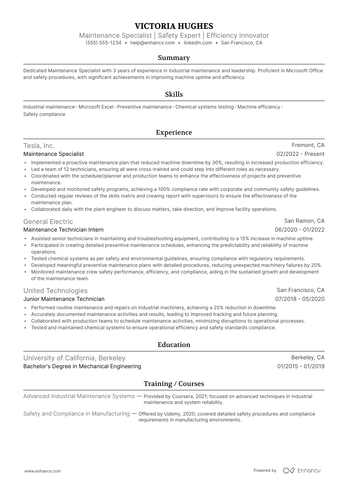 Maintenance Superintendent resume example