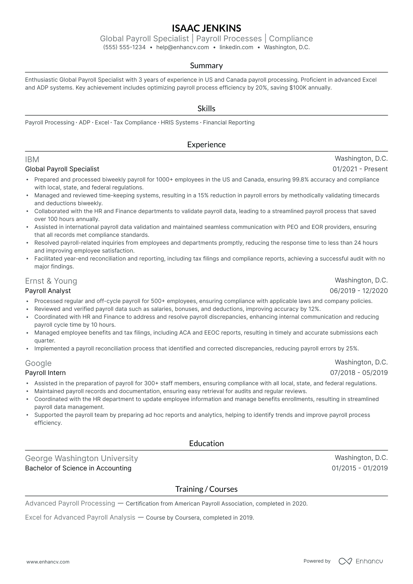 Global Payroll Specialist Resume Example Resume Example