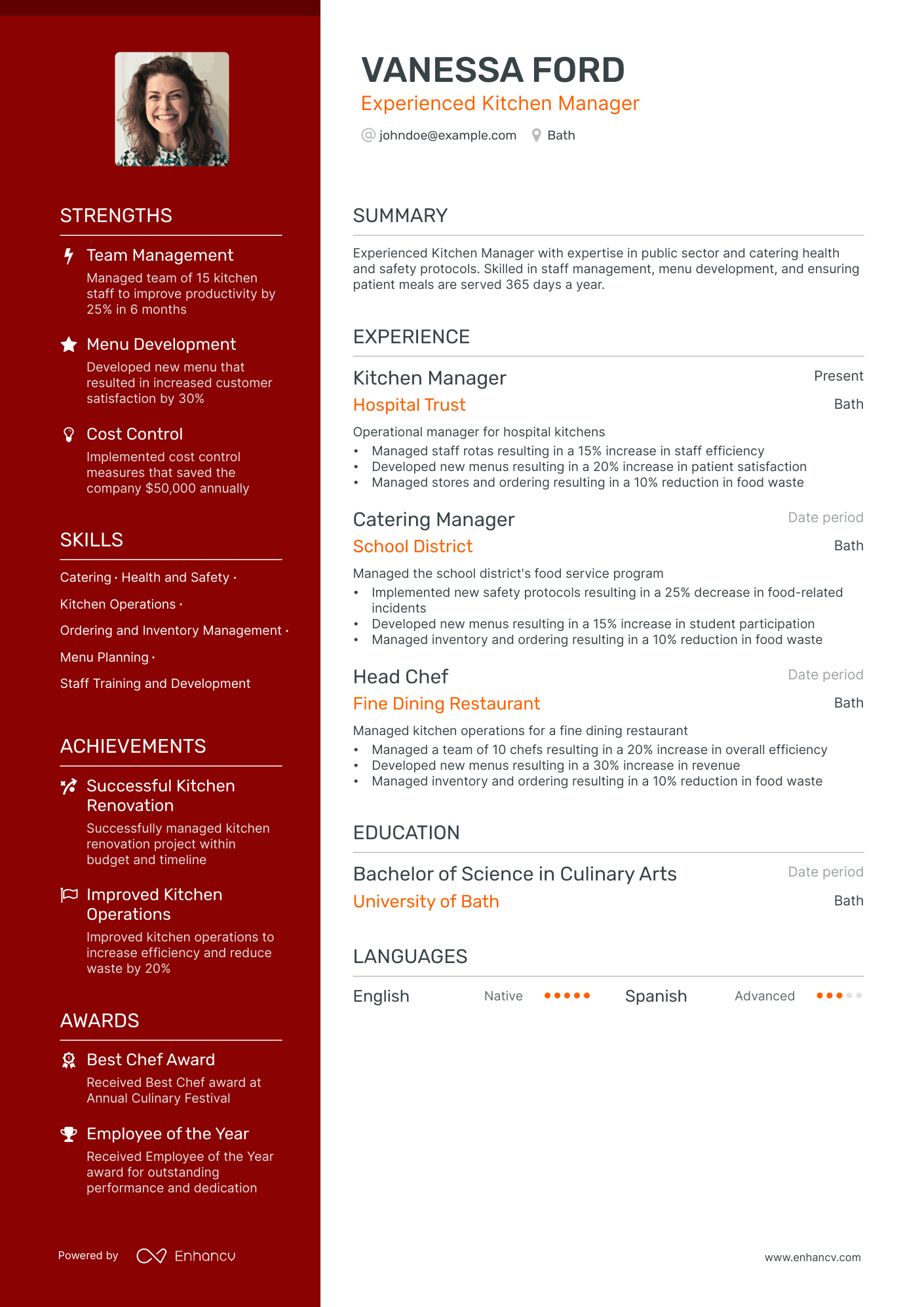 kitchen manager resume example