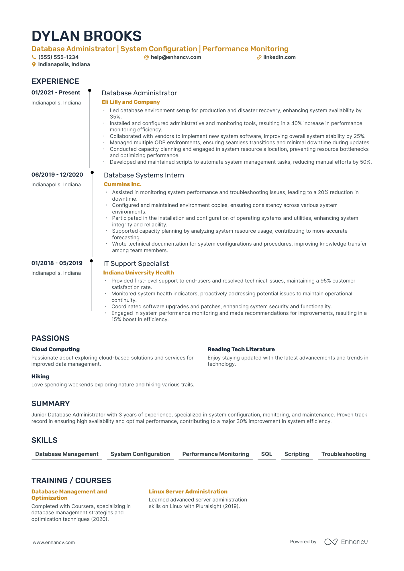 Computer Science Database Administrator Resume Example Resume Example