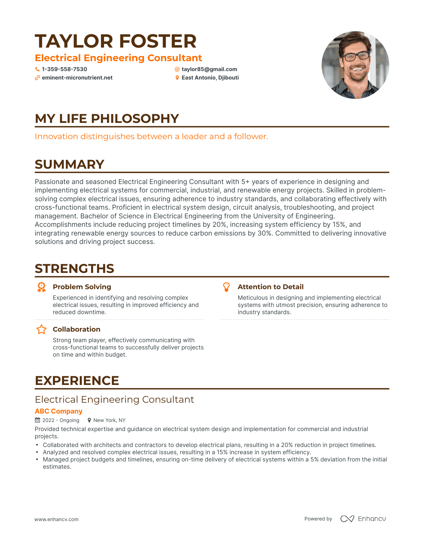Creative Electrical Engineering Consultant Resume Example
