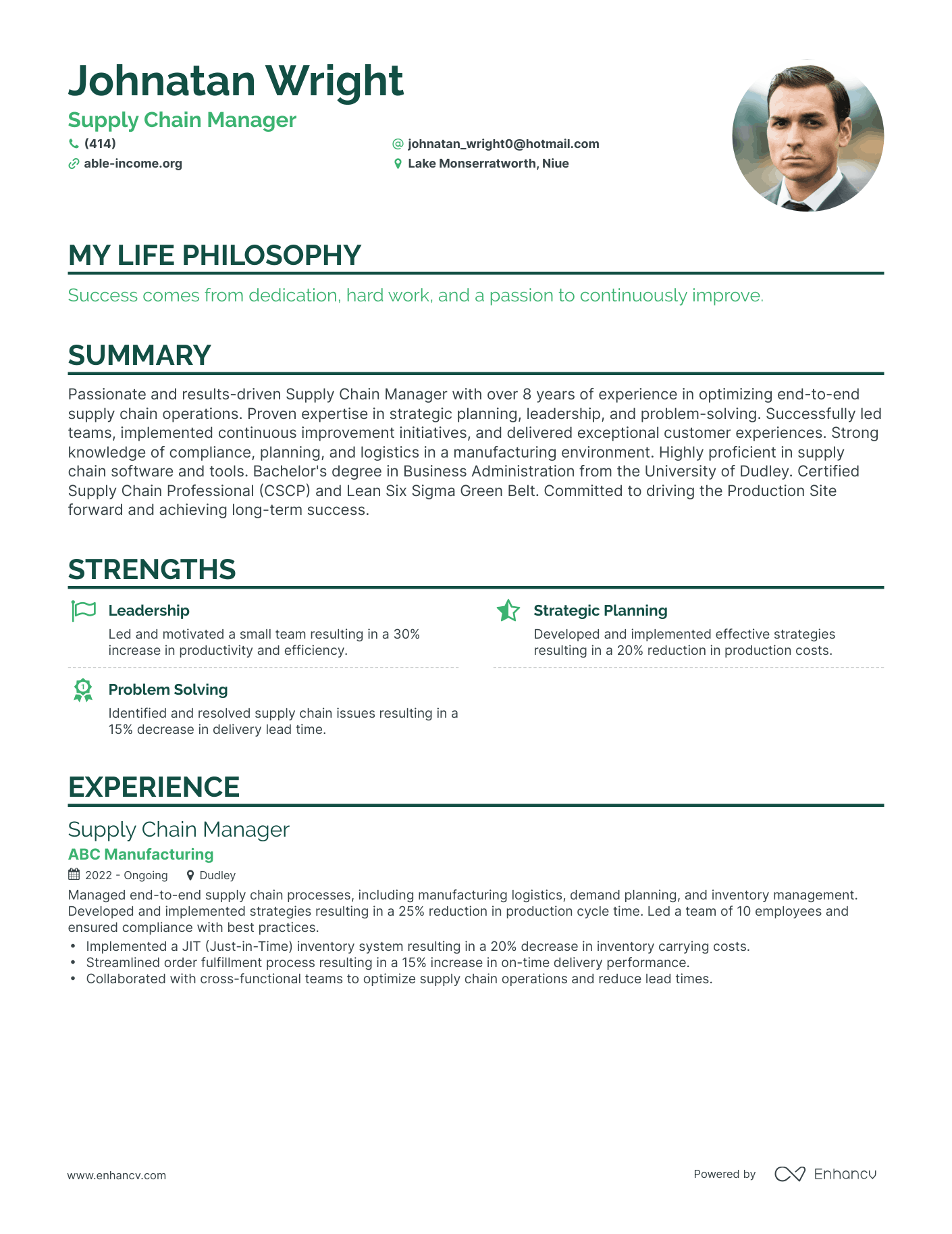 Creative Supply Chain Manager Resume Example