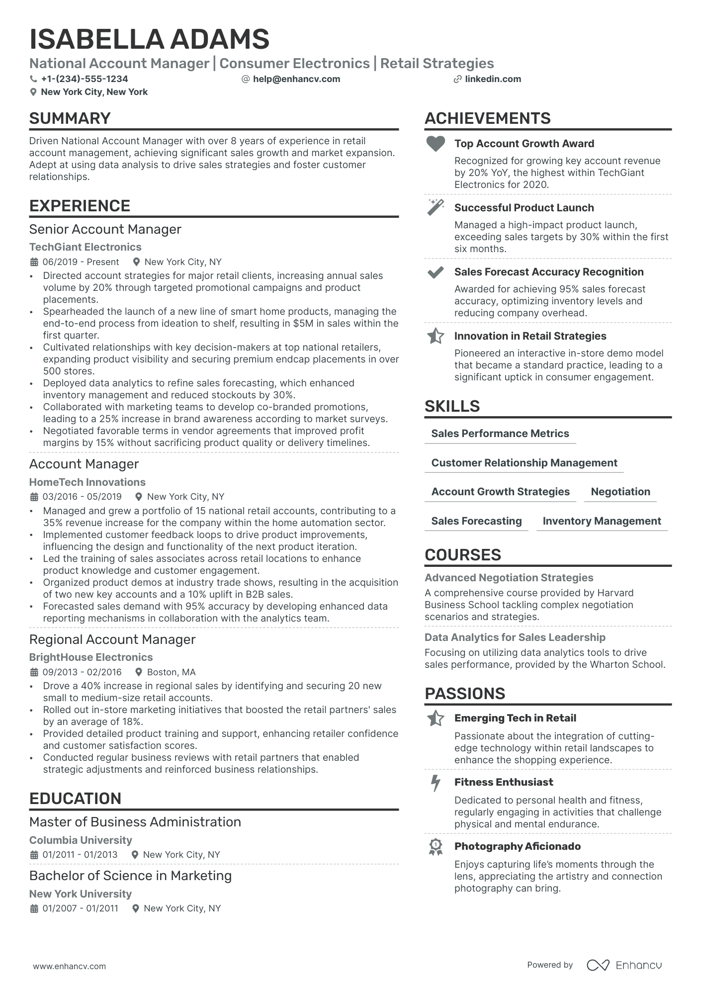 National Account Manager resume example