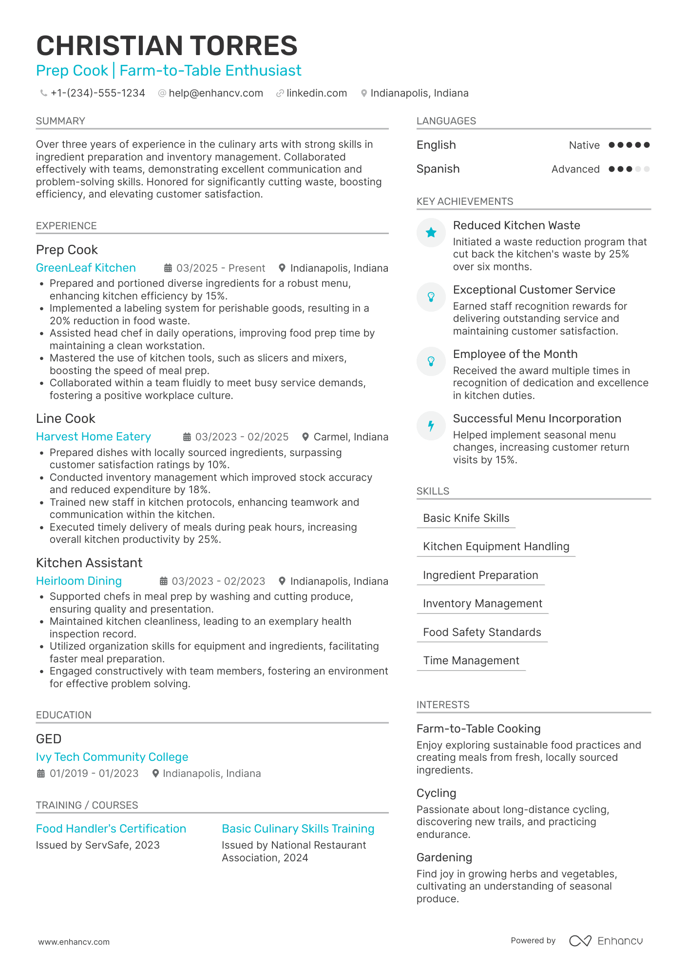 Prep Cook resume example