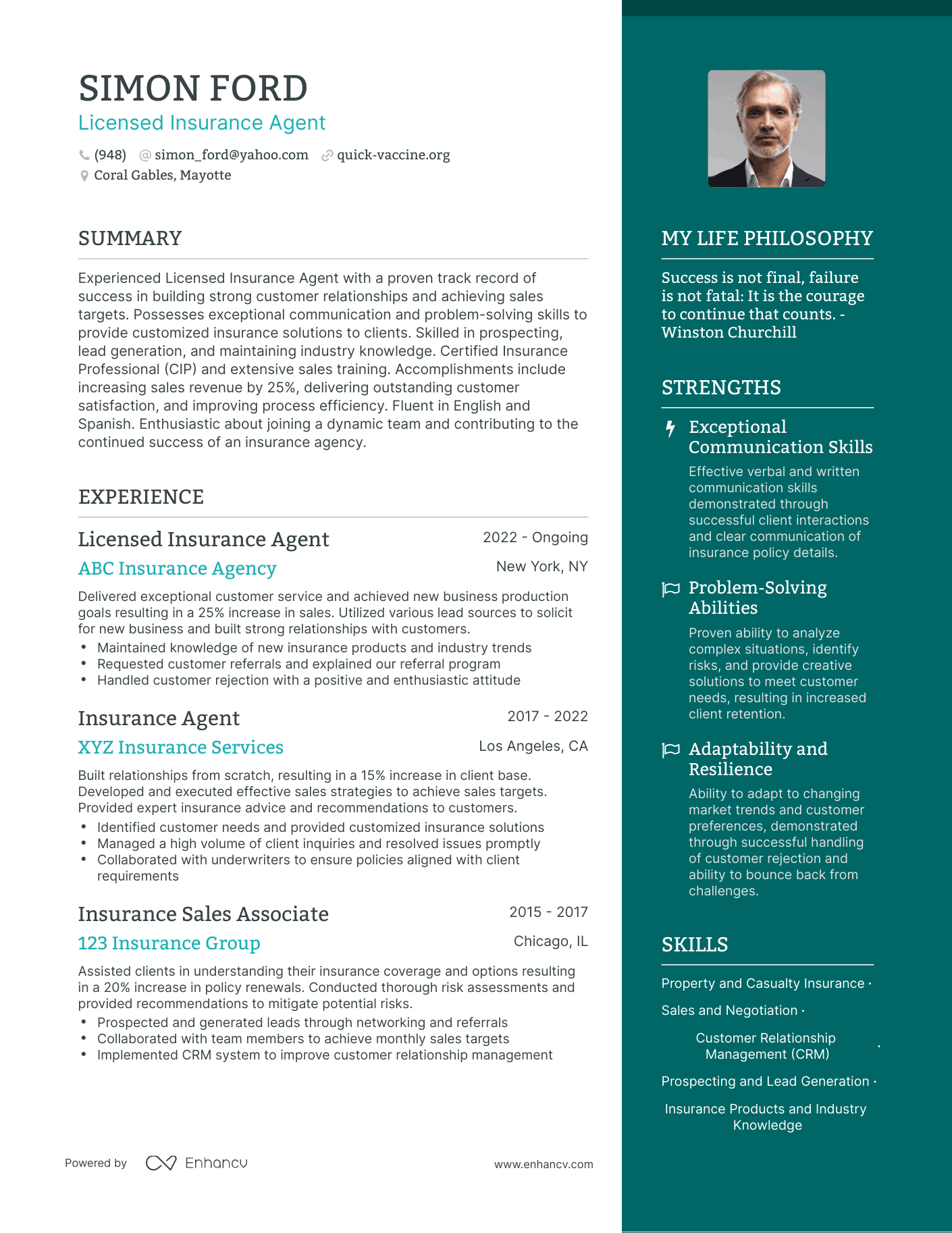 Licensed Insurance Agent resume example