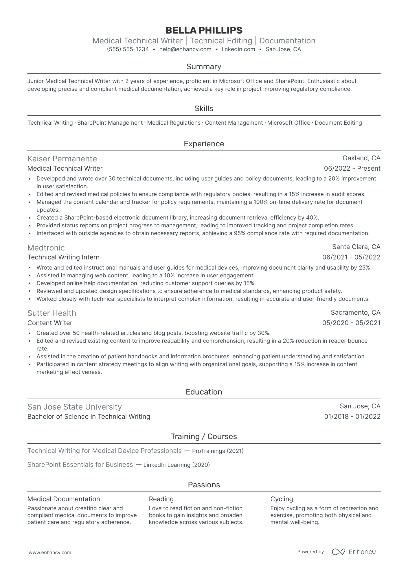 Medical Technical Writer resume example