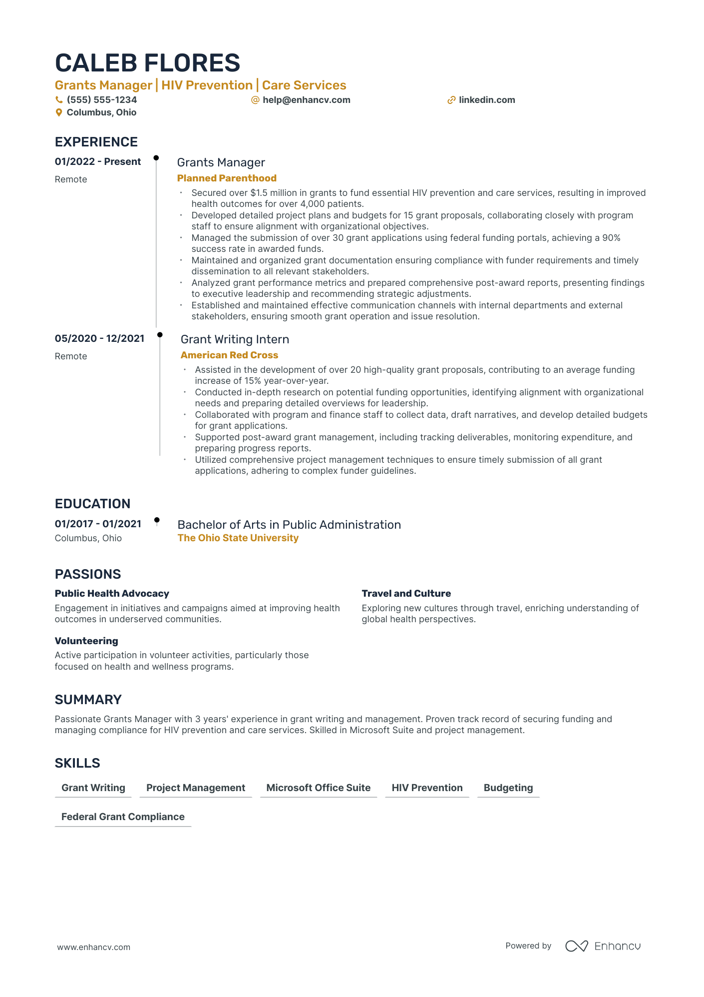 Federal Grants Manager resume example