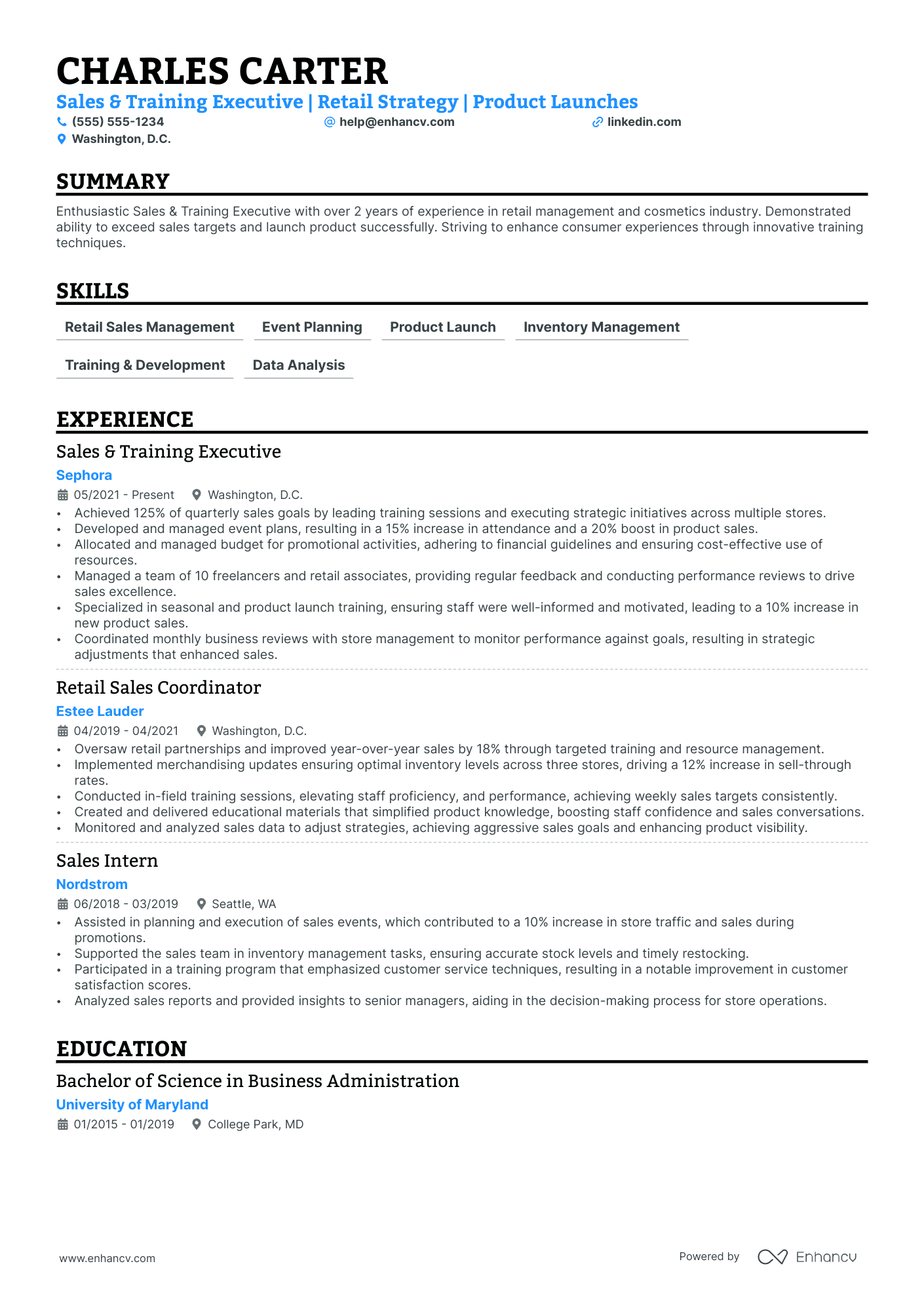 Cosmetic Sales Associate resume example