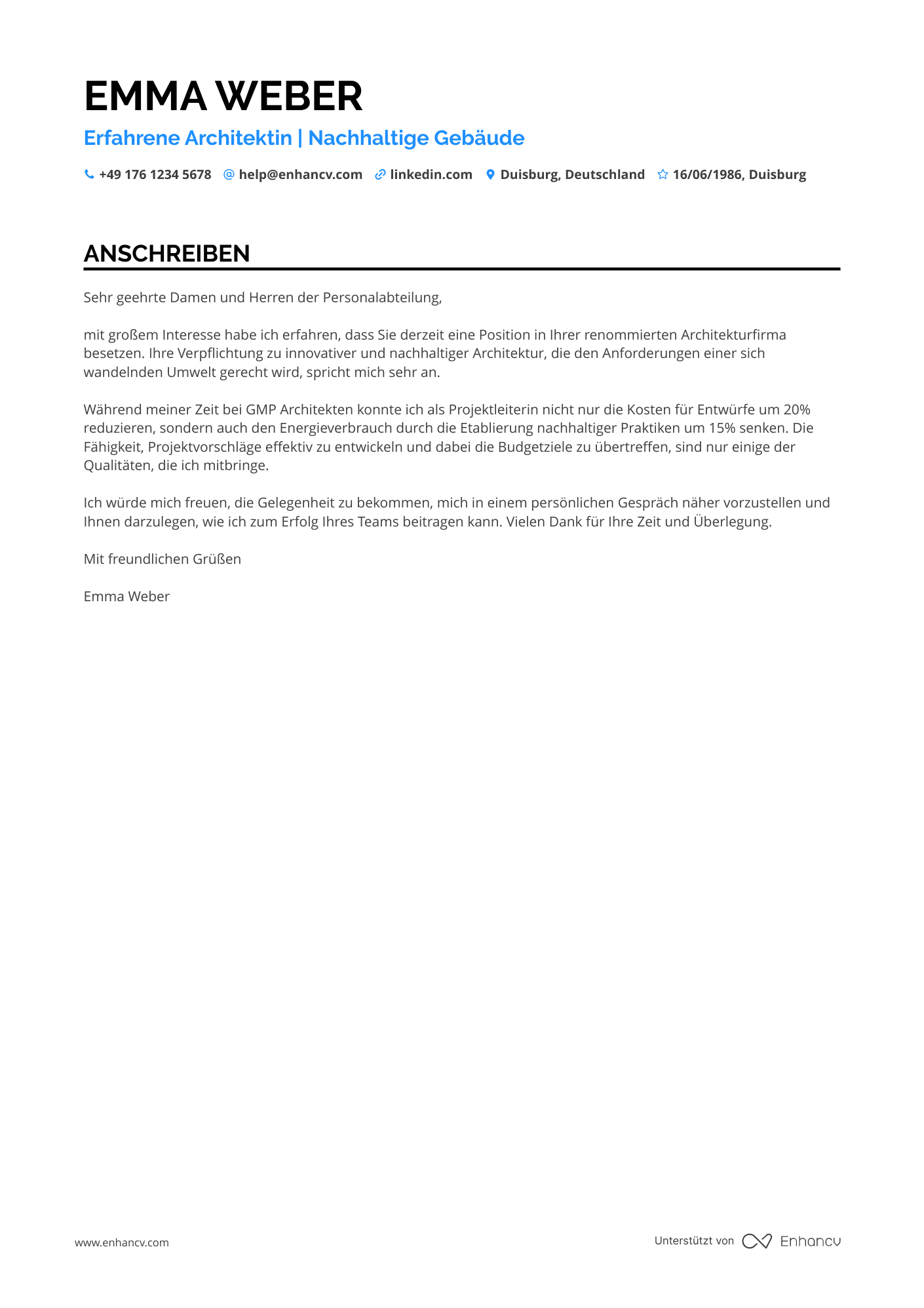 Architekt Anschreiben