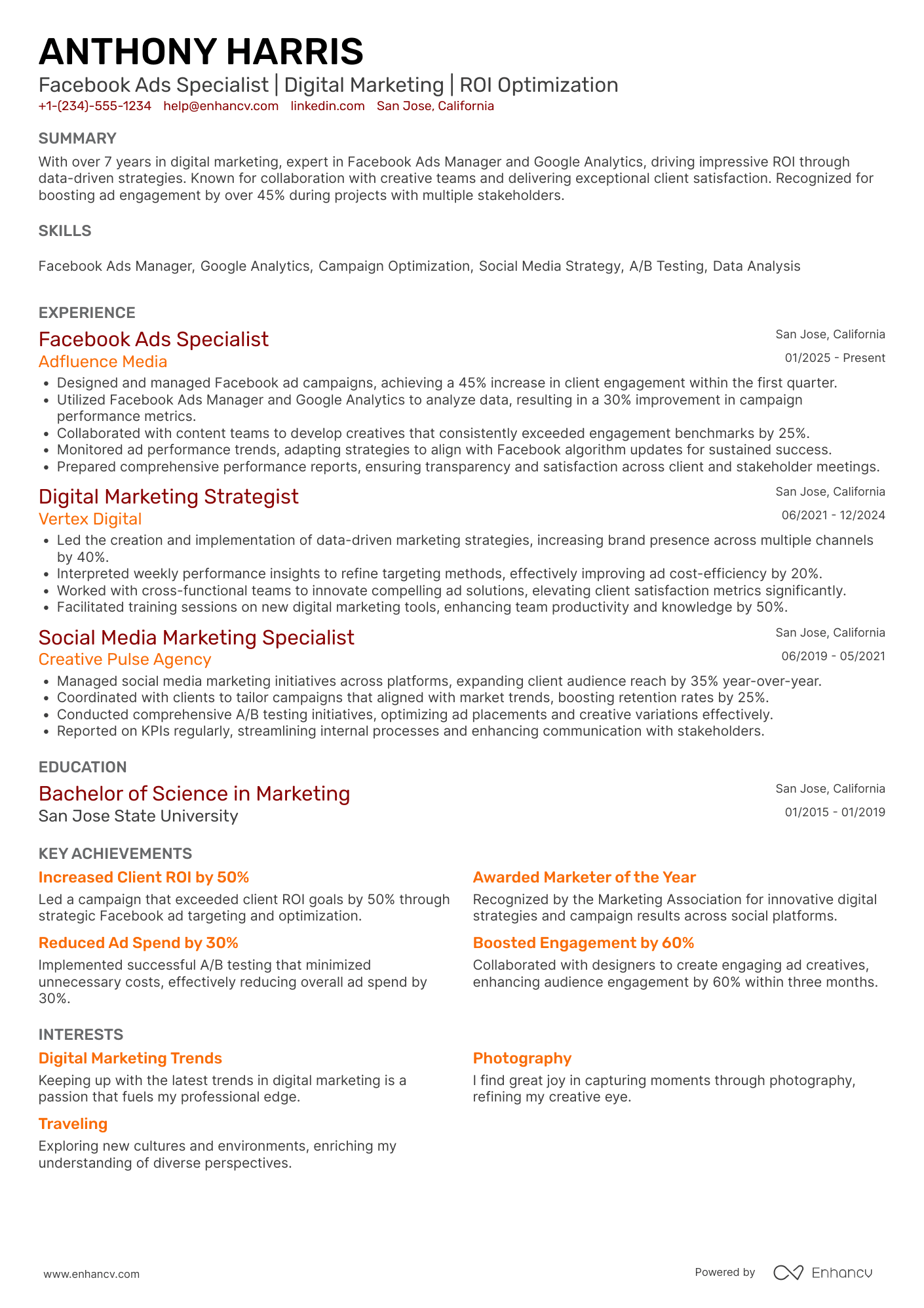 Facebook resume example