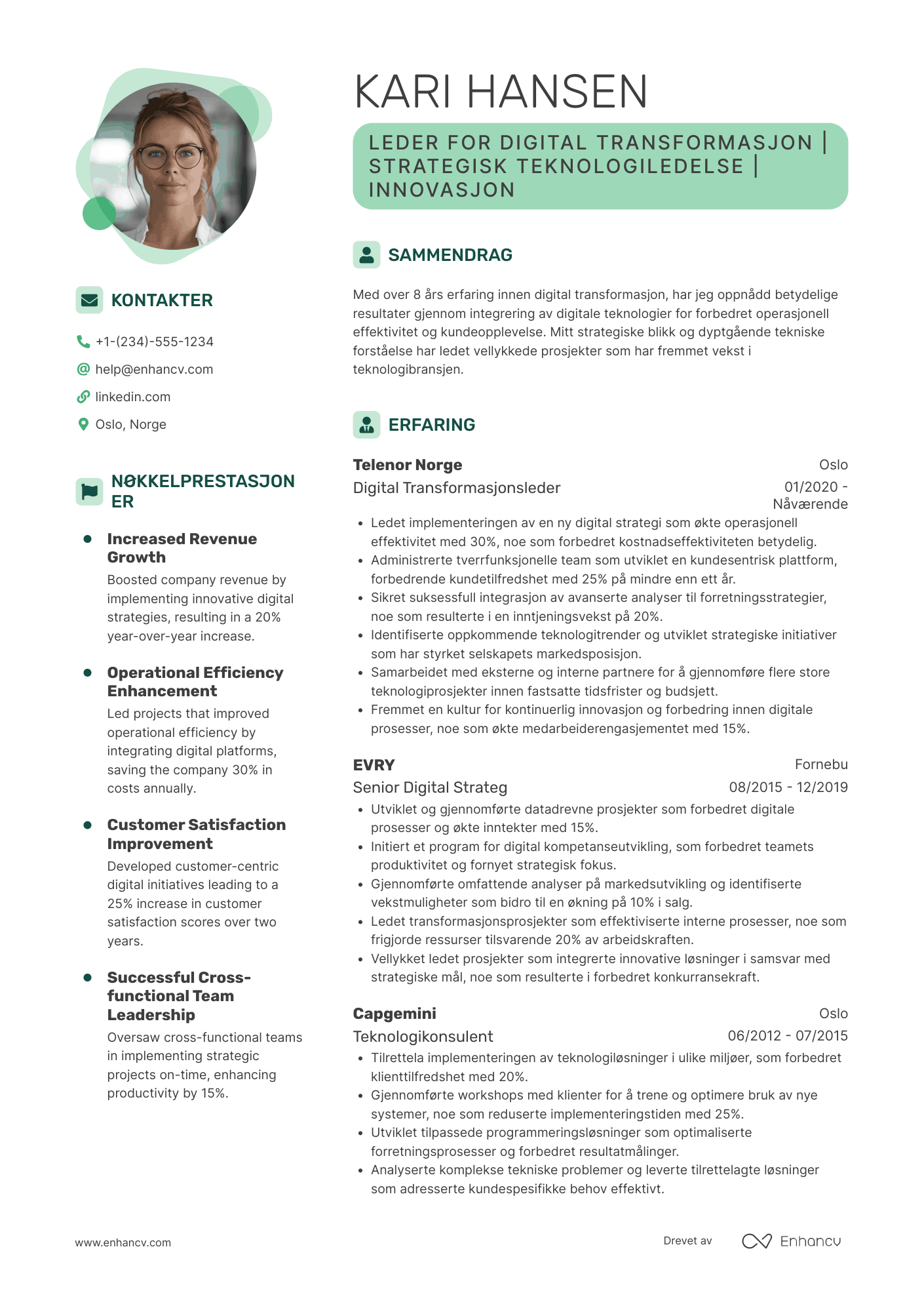 Leder for digital transformasjon CV