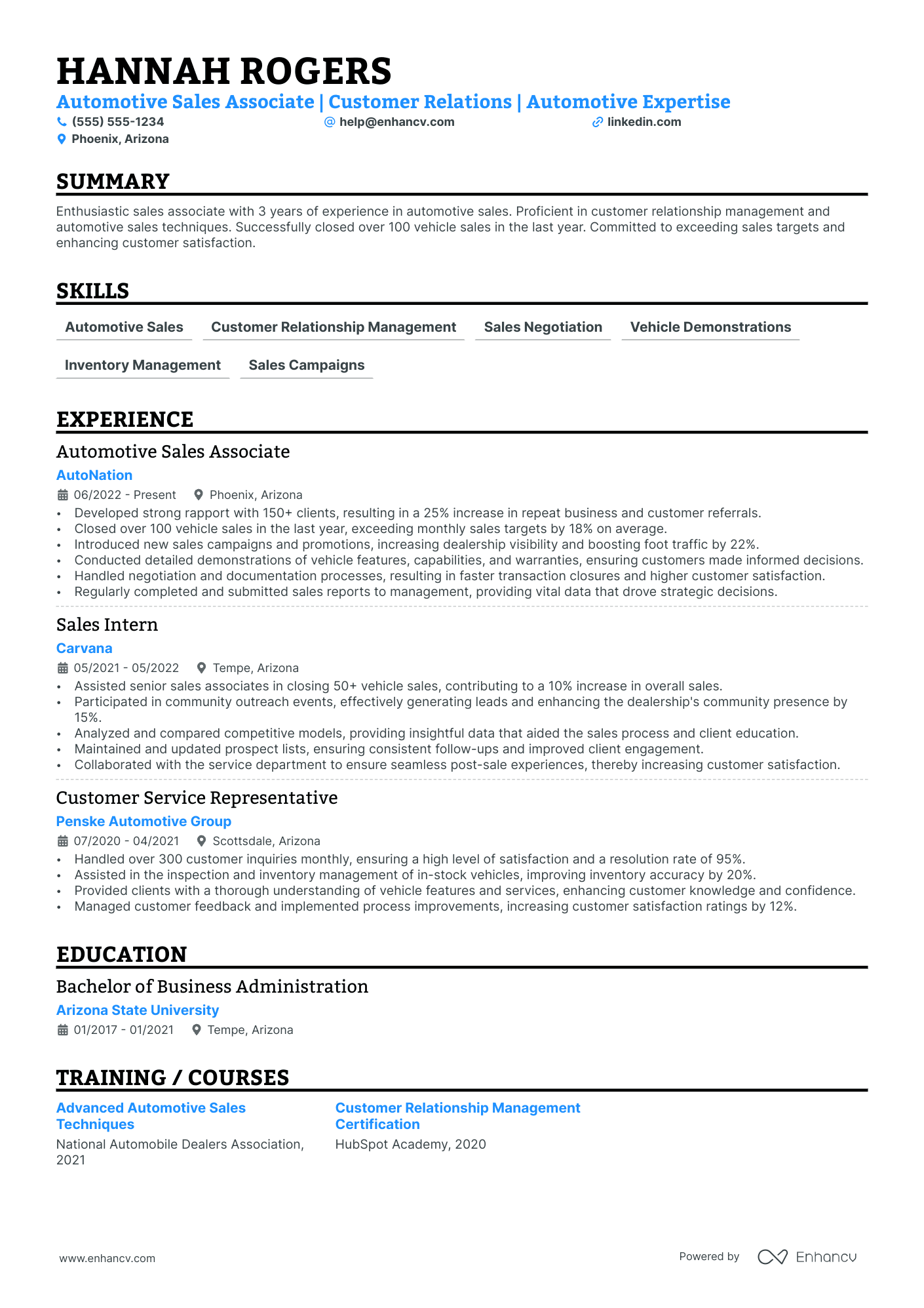 Automotive Sales Associate resume example