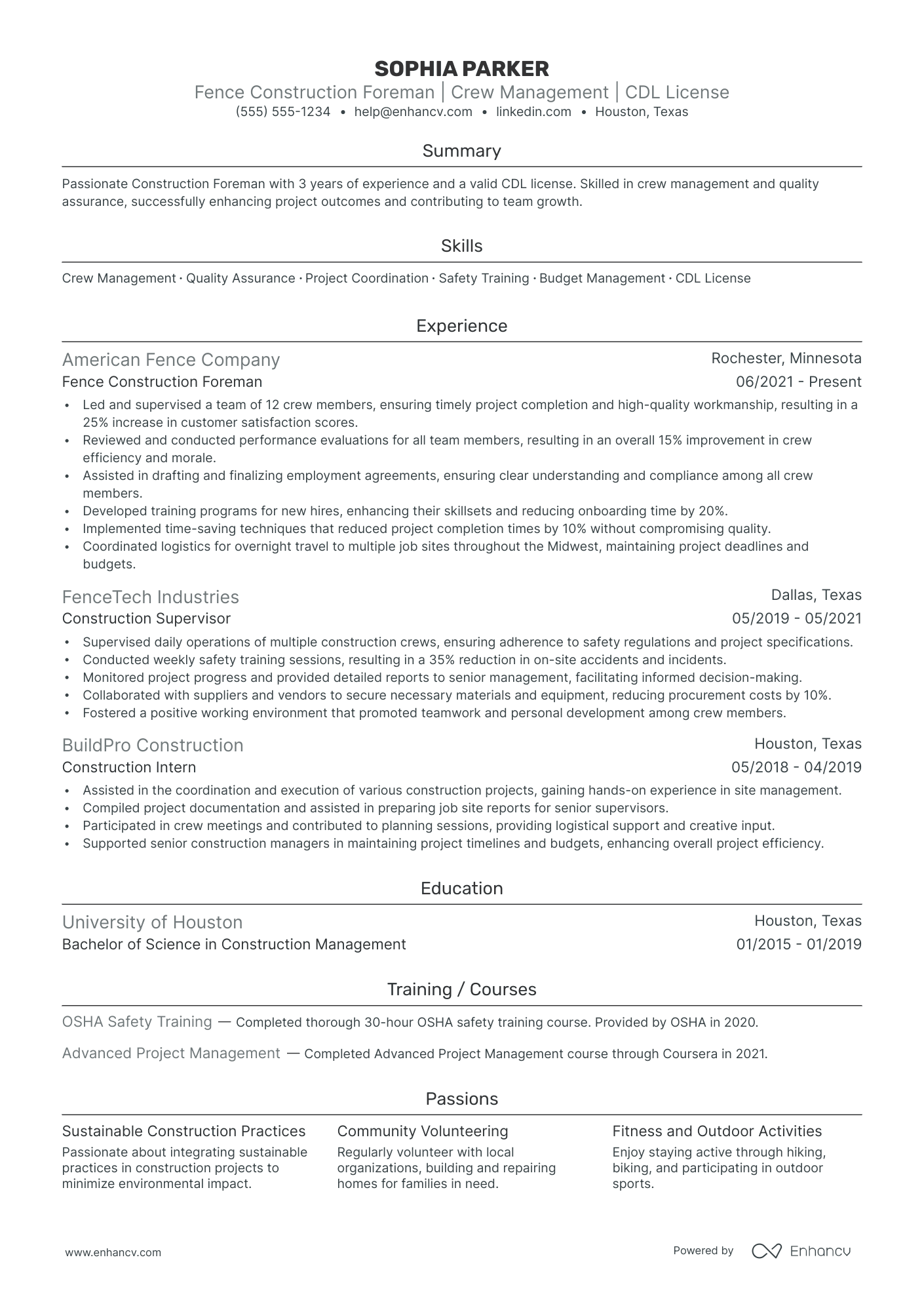 Construction Foreman Resume Example Resume Example