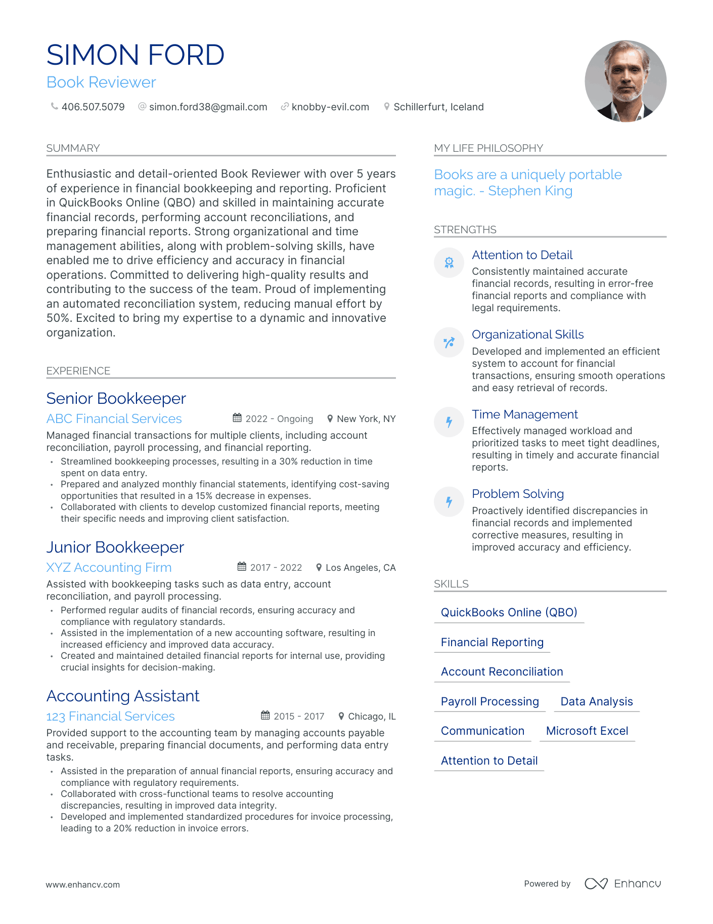Modern Book Reviewer Resume Example